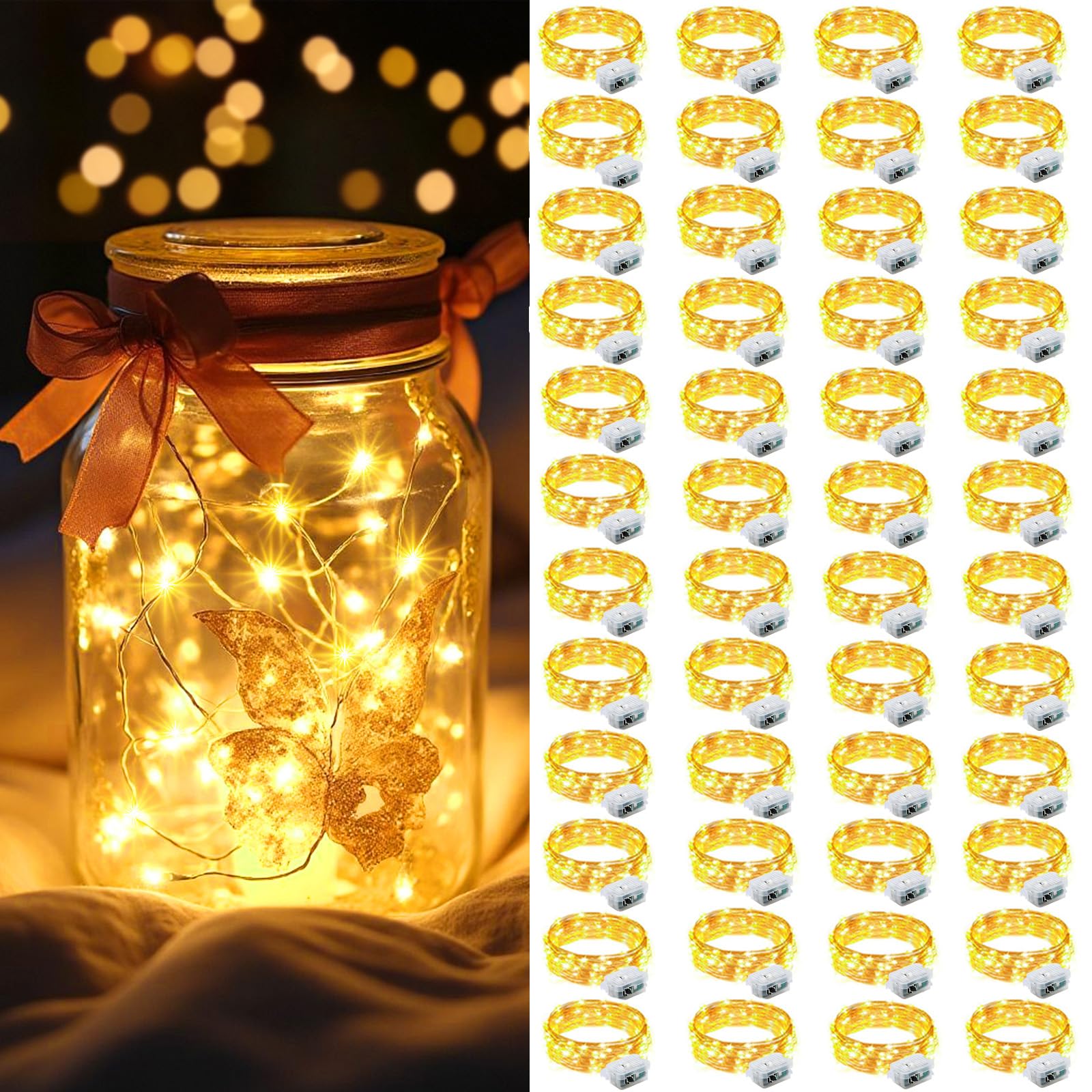 AIKEI 48 Pack LED Fairy Lights Battery Operated, Fairy String Lights Waterproof 7 Feet 20 Led Firefly Starry Lamps for Wedding Party Bedroom Garden Halloween Christmas Decoration White