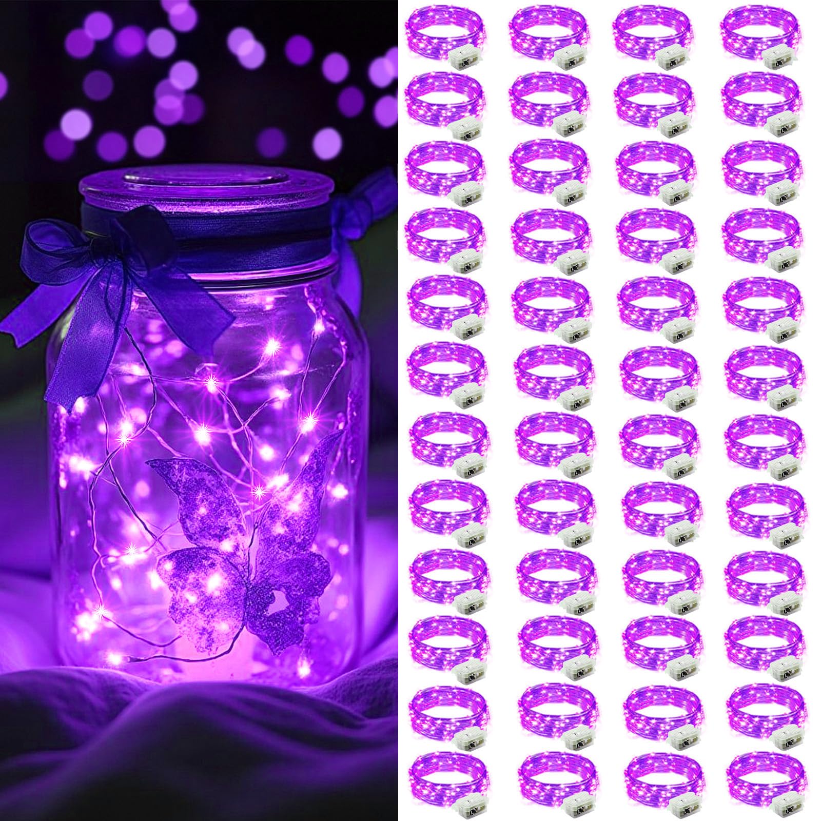 AIKEI 48 Pack LED Fairy Lights Battery Operated, Fairy String Lights Waterproof 7 Feet 20 Led Firefly Starry Lamps for Wedding Party Bedroom Garden Halloween Christmas Decoration White