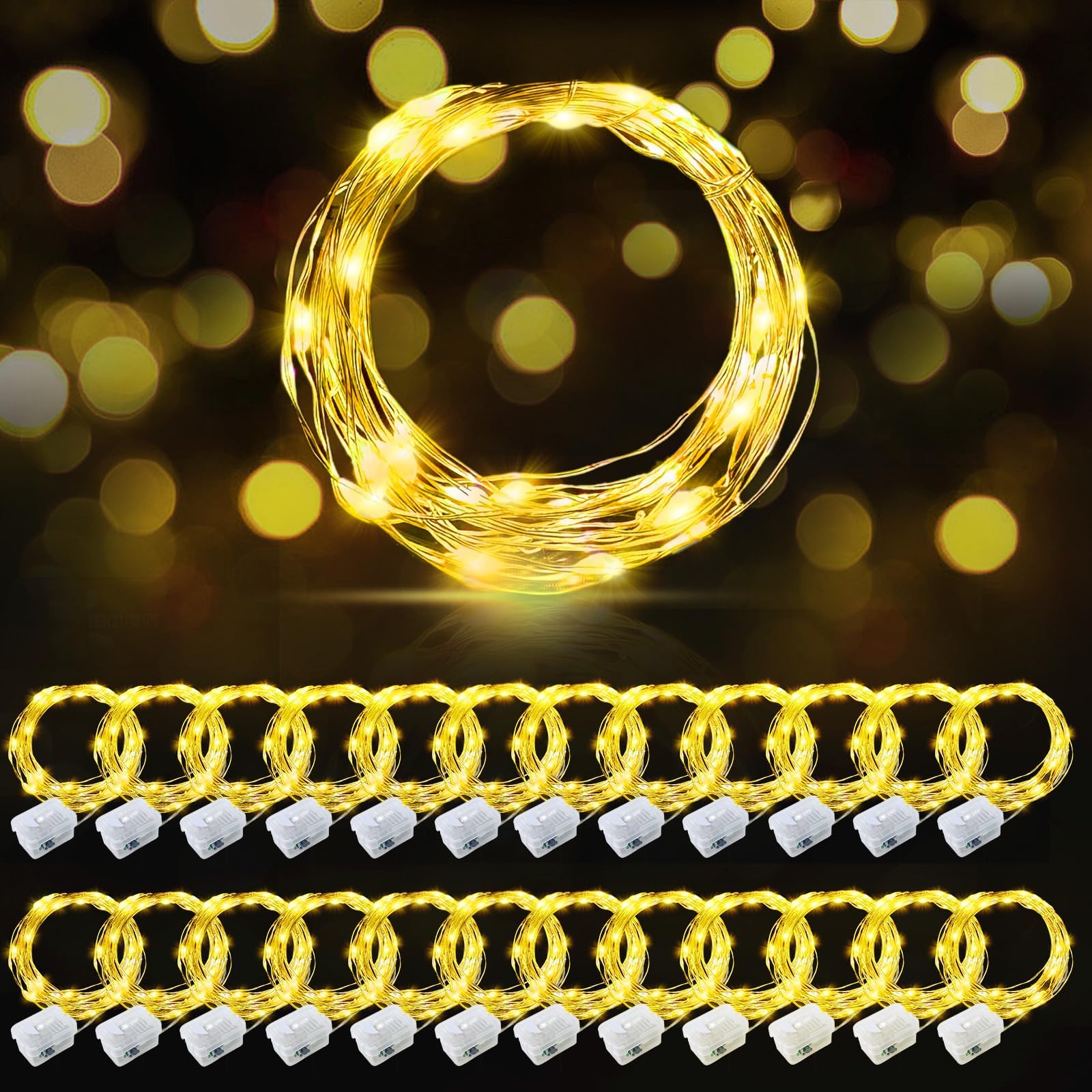 AIKEI 48 Pack LED Fairy Lights Battery Operated, Fairy String Lights Waterproof 7 Feet 20 Led Firefly Starry Lamps for Wedding Party Bedroom Garden Halloween Christmas Decoration White