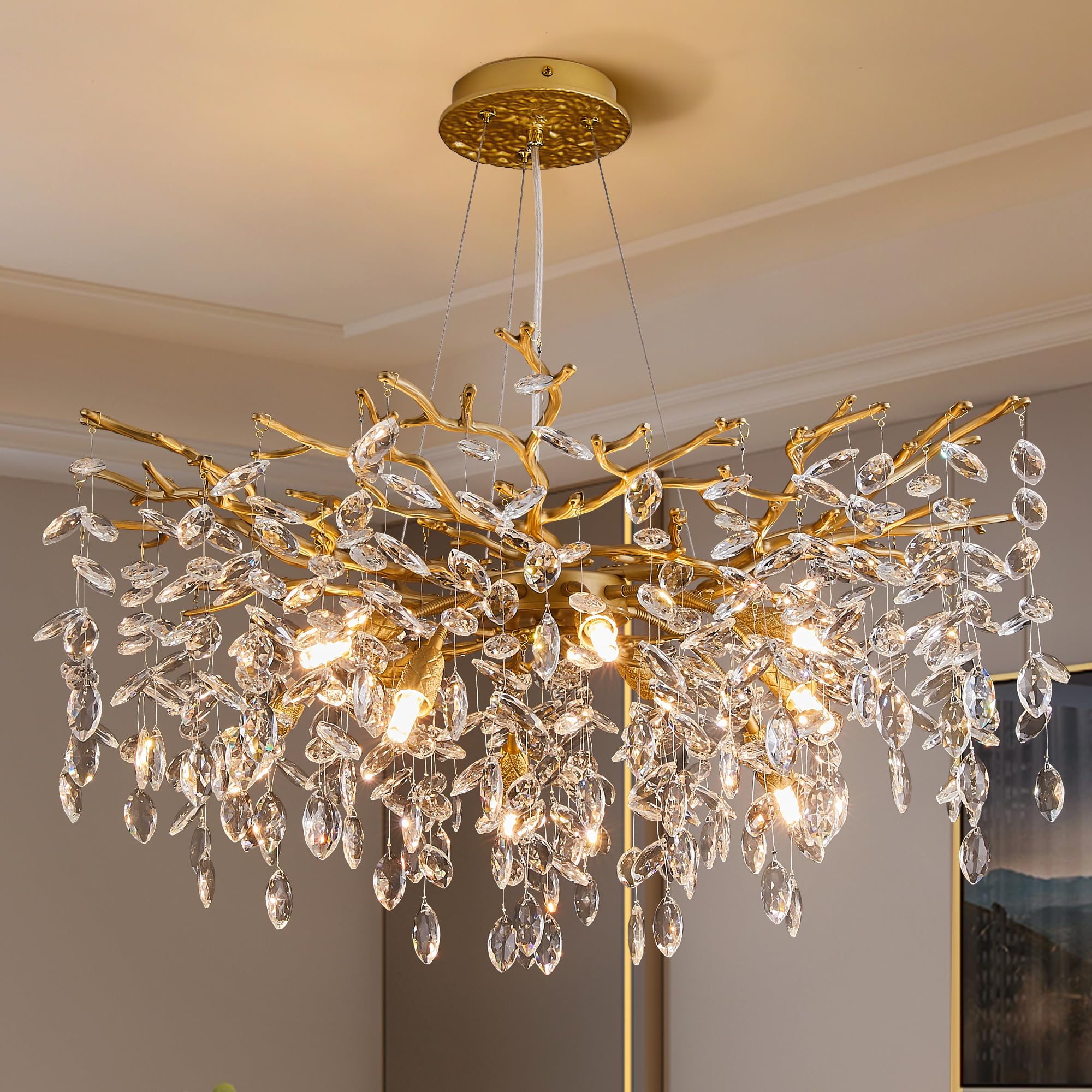 8-Light Modern Silver Crystal Chandelier 23.6", Tree Branch Pendant Lighting for Home
