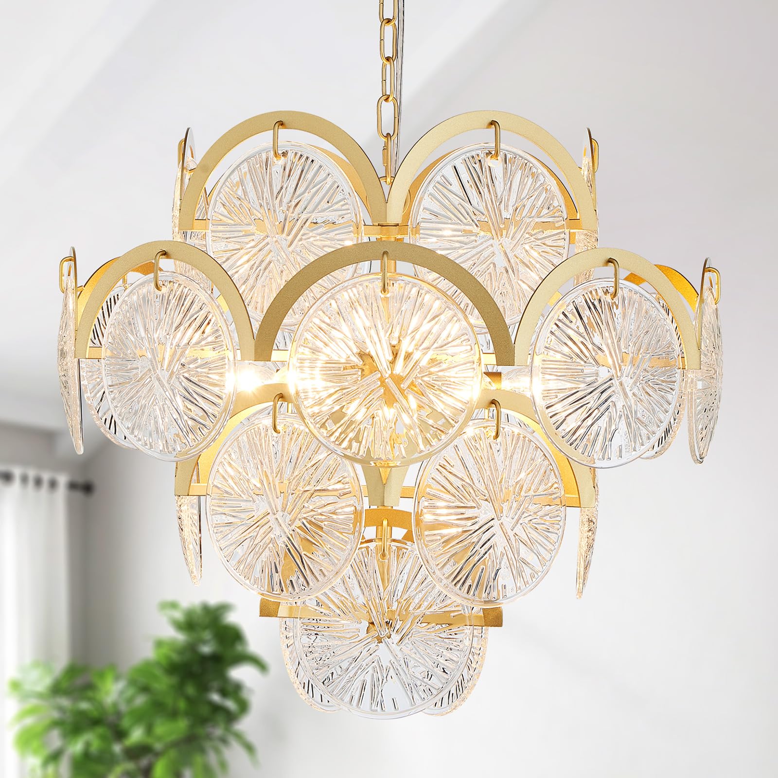 WUZUPS Crystal 5-Light Candle Chandelier Pendant Flushmount Ceiling Light Modern Lighting Fixture for Bedroom Hallway Bar Kitchen Bathroom, H 20.9" x W 21.7", Brushed Nickel, E12 Base