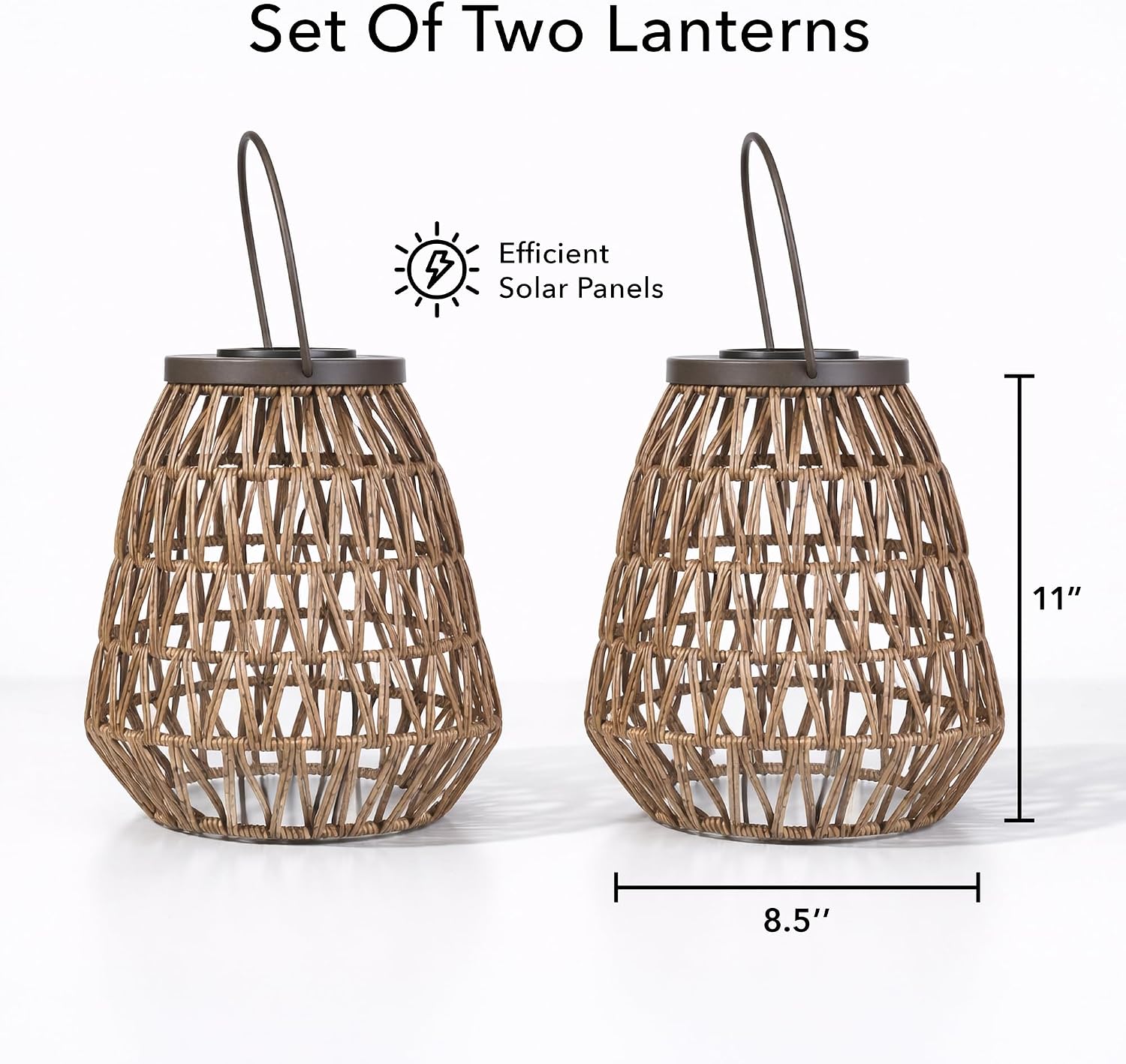 Scentsationals Fusion 2-Pack Woven Solar Lanterns, 11” Metal Frame & Wicker Outdoor Lanterns with Solar Puck Light, Cordless Decorative Patio & Garden Lighting, Warm LED, AA Rechargeable Battery