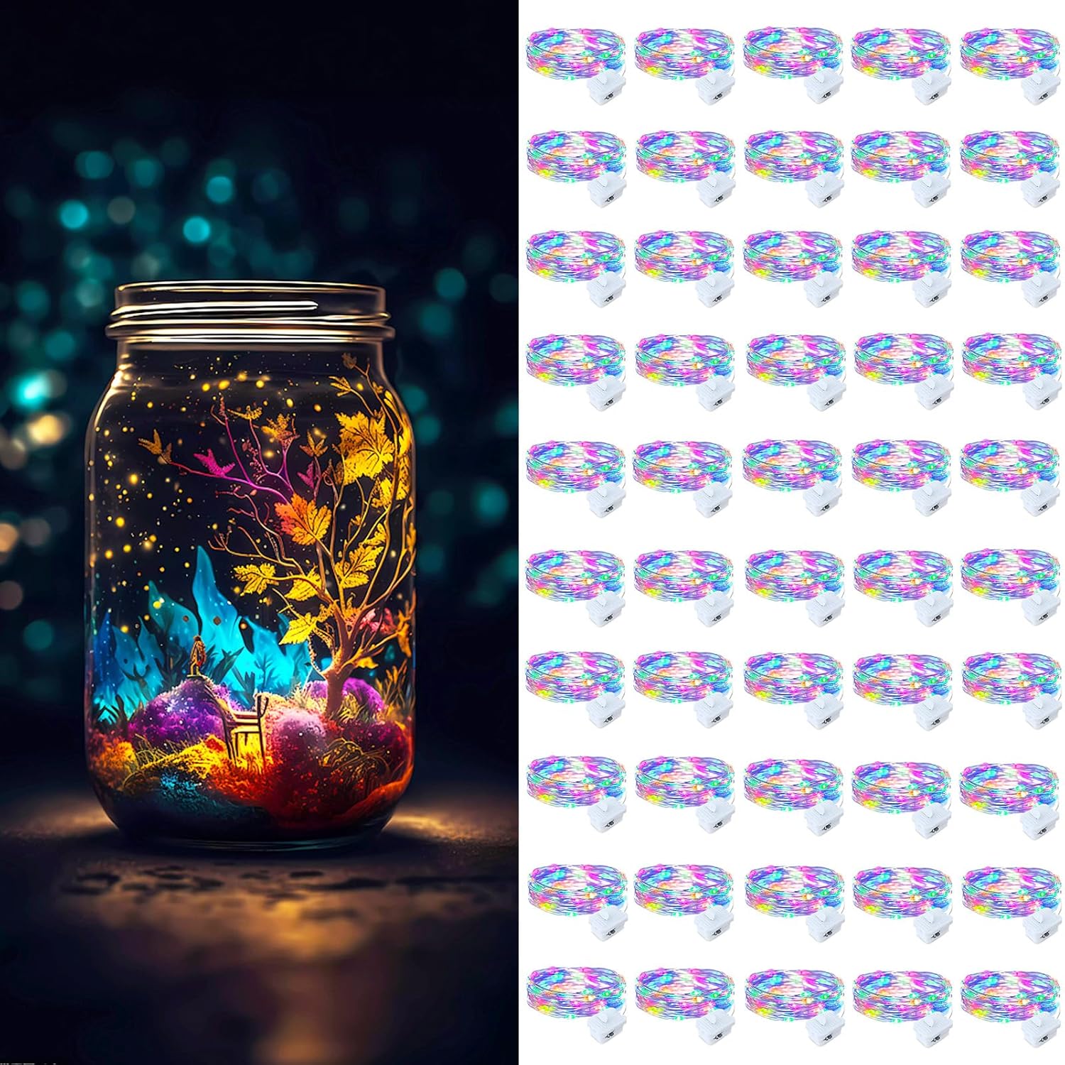 ZGWJ Fairy Lights Battery Operated, 50 Pack Twinkle String Lights 20 LED 7FT 3 Lighting Modes for Bedroom Decor, Easter, Halloween, Christmas, Party Indoor and Outdoor Decoration Colorful