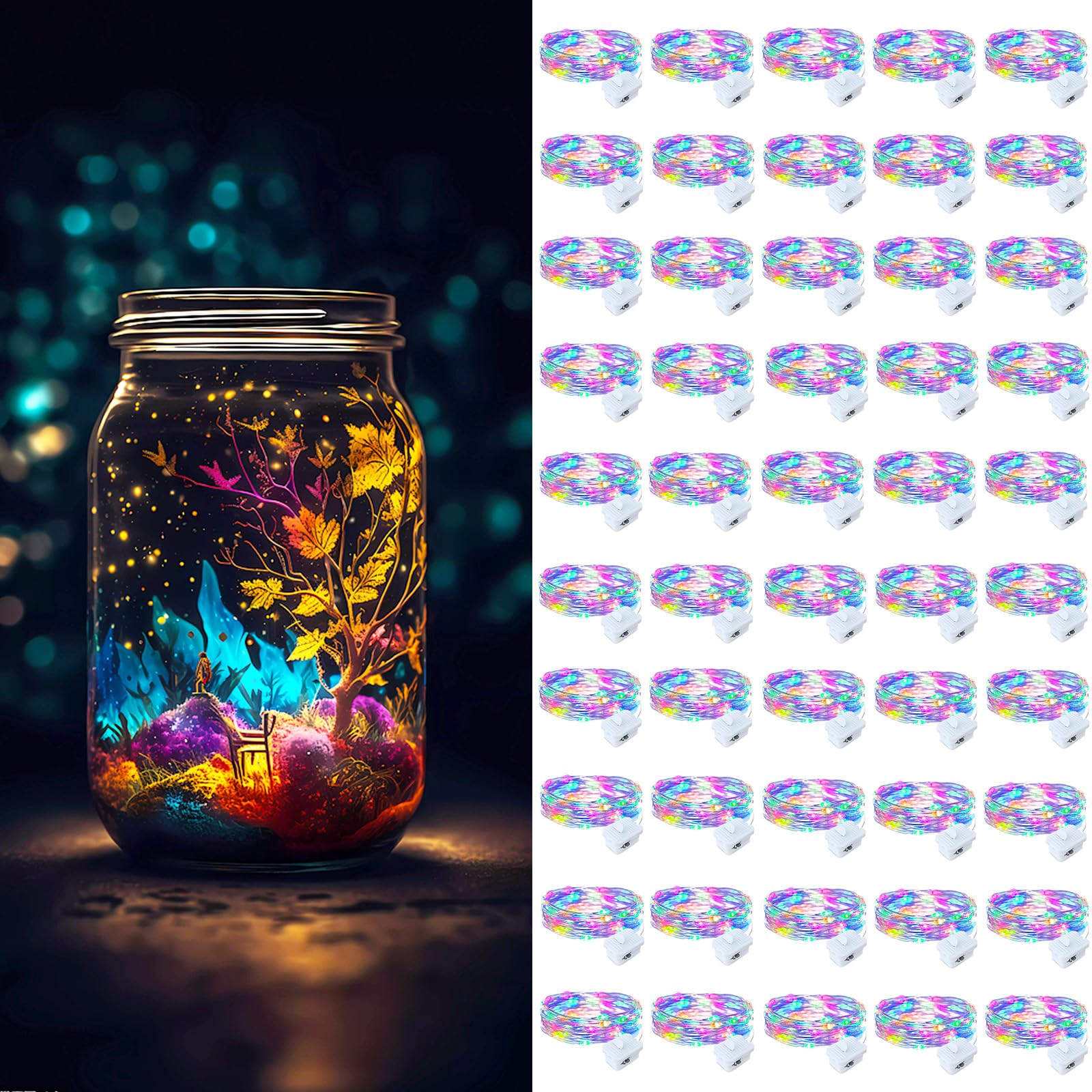 ZGWJ Fairy Lights Battery Operated, 50 Pack Twinkle String Lights 20 LED 7FT 3 Lighting Modes for Bedroom Decor, Easter, Halloween, Christmas, Party Indoor and Outdoor Decoration Colorful