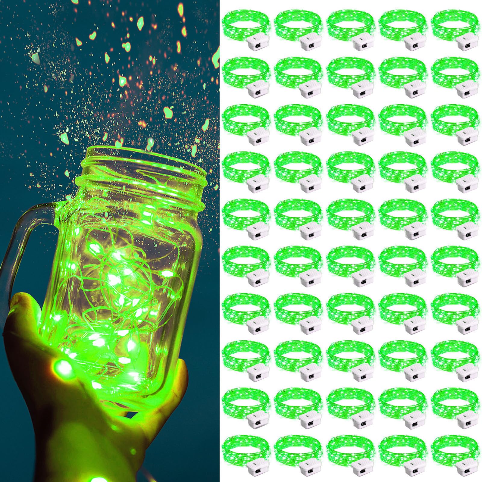 ZGWJ Fairy Lights Battery Operated, 50 Pack Twinkle String Lights 20 LED 7FT 3 Lighting Modes for Bedroom Decor, Easter, Halloween, Christmas, Party Indoor and Outdoor Decoration Colorful