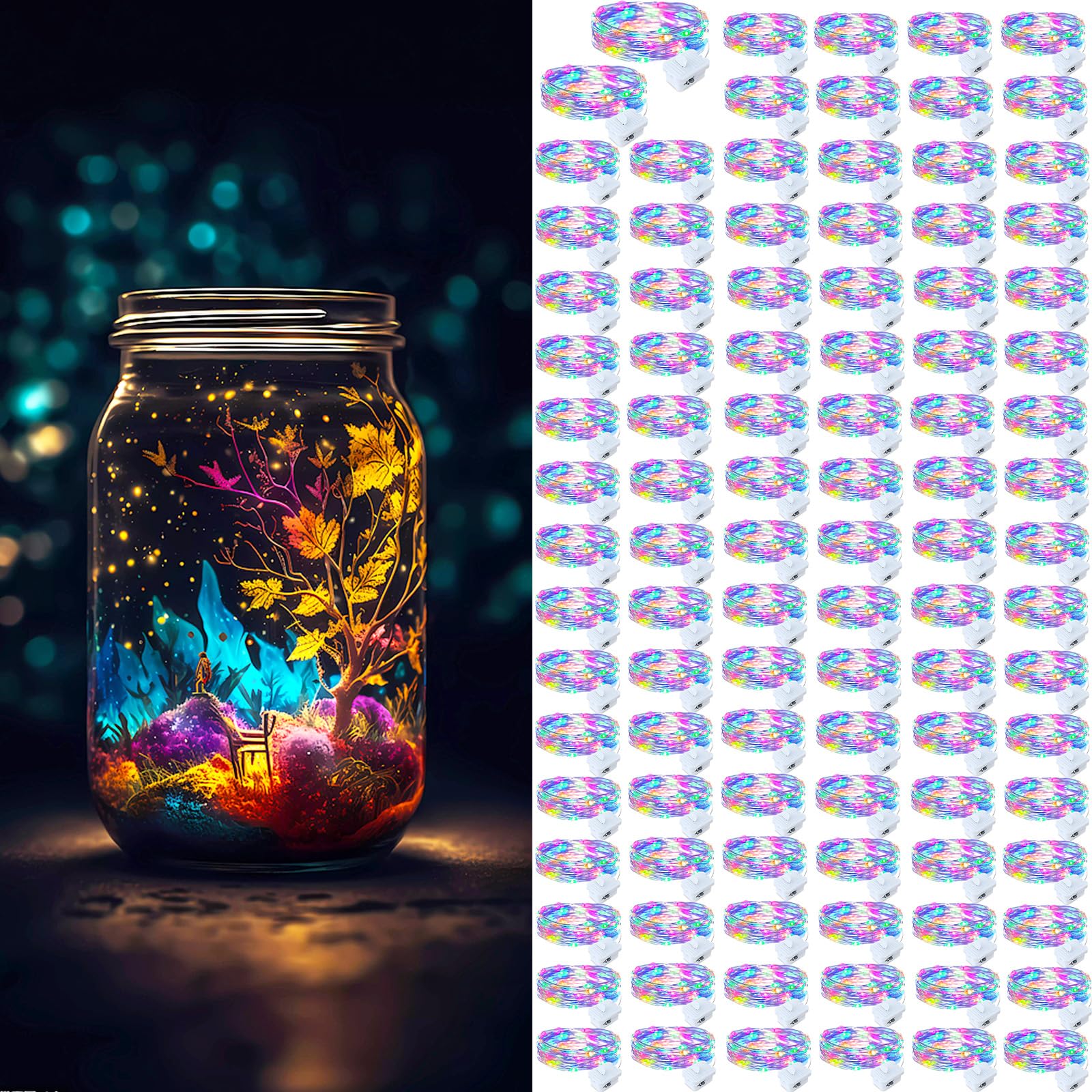 ZGWJ Fairy Lights Battery Operated, 50 Pack Twinkle String Lights 20 LED 7FT 3 Lighting Modes for Bedroom Decor, Easter, Halloween, Christmas, Party Indoor and Outdoor Decoration Colorful