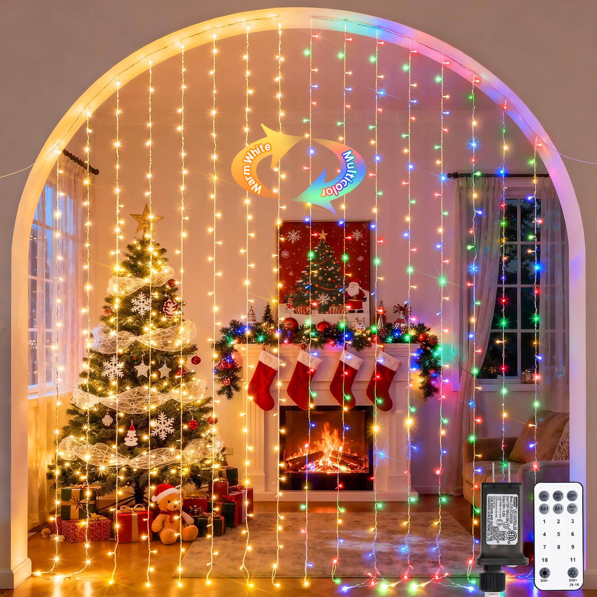 Warm White 600 LED Curtain String Lights 9.5×19.6ft, Indoor Outdoor Wedding Decor Lights