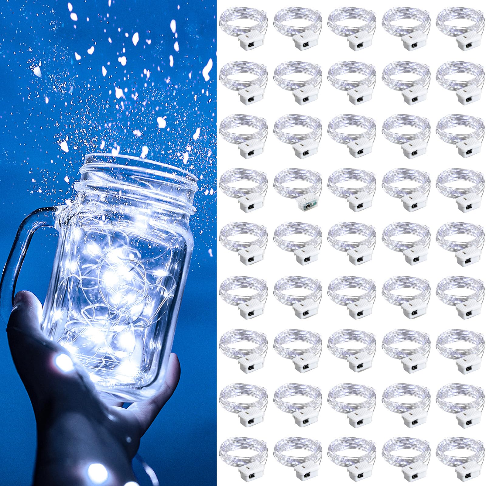 ZGWJ Fairy Lights Battery Operated, 50 Pack Twinkle String Lights 20 LED 7FT 3 Lighting Modes for Bedroom Decor, Easter, Halloween, Christmas, Party Indoor and Outdoor Decoration Colorful