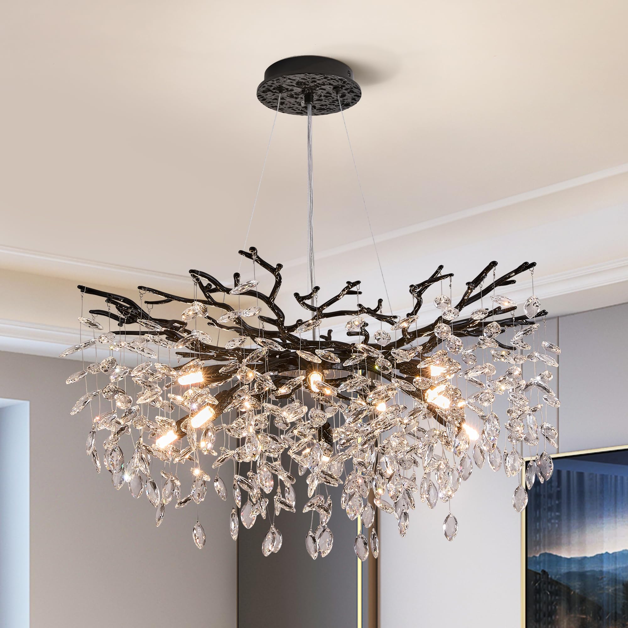 8-Light Modern Silver Crystal Chandelier 23.6", Tree Branch Pendant Lighting for Home
