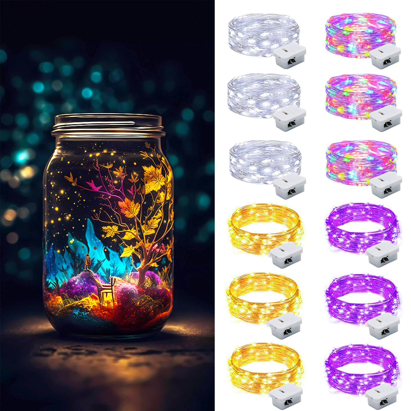 ZGWJ Fairy Lights Battery Operated, 50 Pack Twinkle String Lights 20 LED 7FT 3 Lighting Modes for Bedroom Decor, Easter, Halloween, Christmas, Party Indoor and Outdoor Decoration Colorful