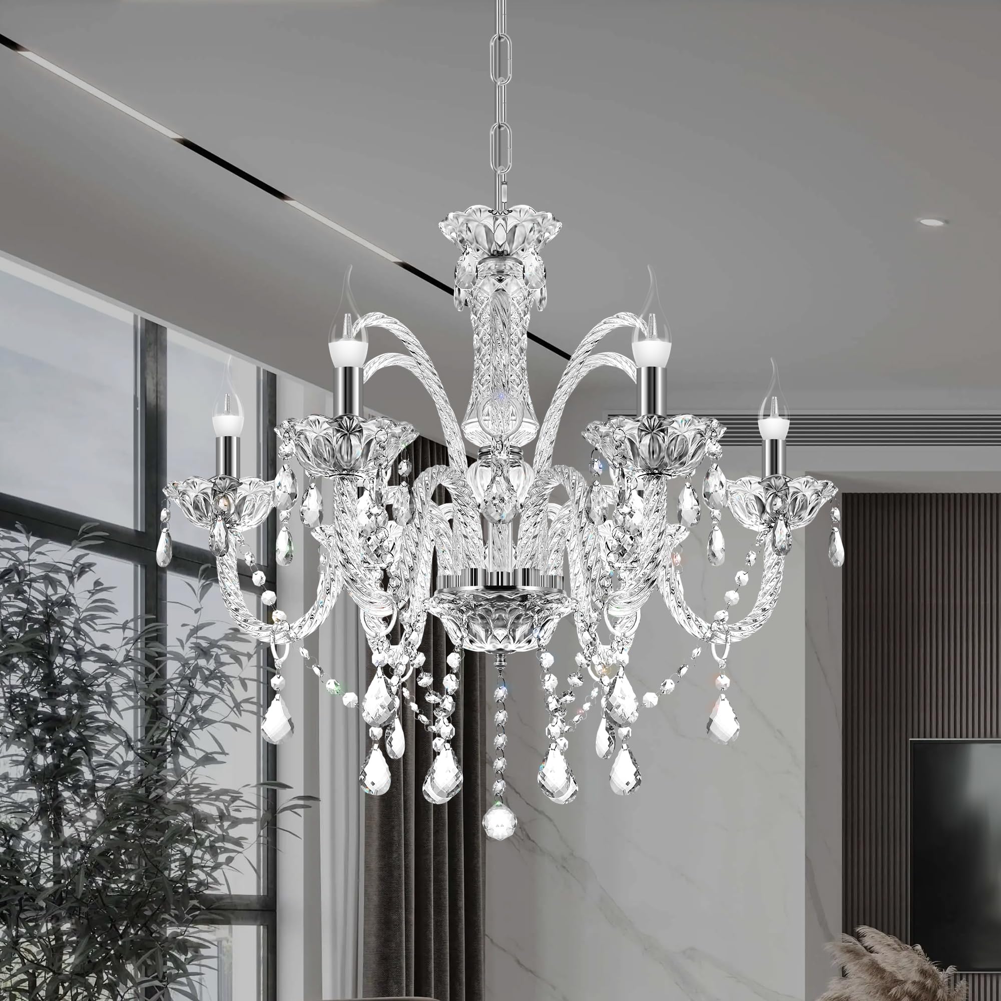 Ridgeyard 10-Light Crystal Chandelier Cognac/Champagne Modern K9 Crystal Candle Pendant Lamp Ceiling Lighting Fixture, Chandeliers for Dining Room Home Decor