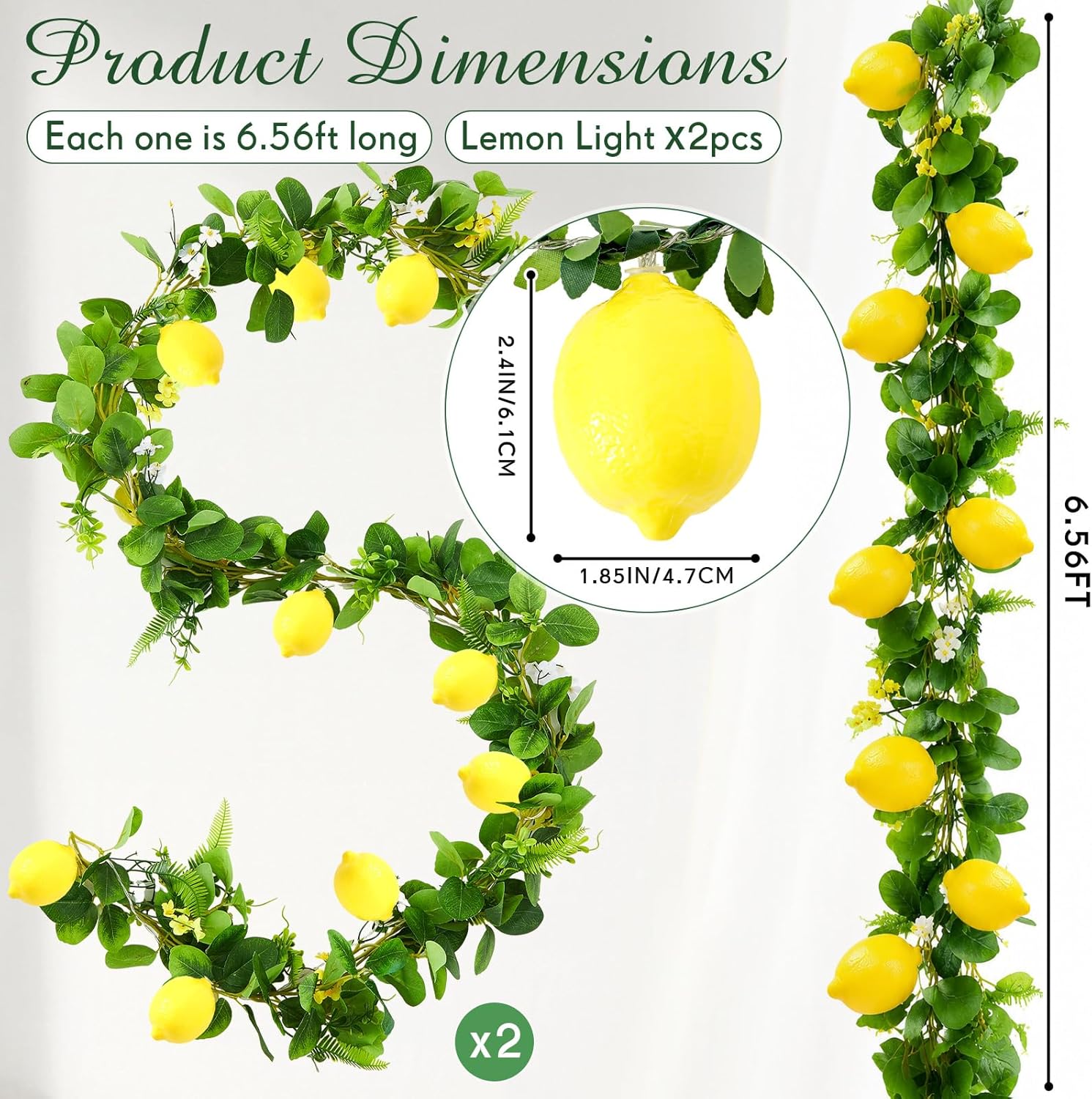 Baquler 2 Pcs Total 13.12ft 20leds 3D Lemon LED String Lights Battery Operated Summer Artificial Fruit Garland Lemon Light Bulbs with Flower Leaves Fairy Lights for Wedding Party Table Decorations