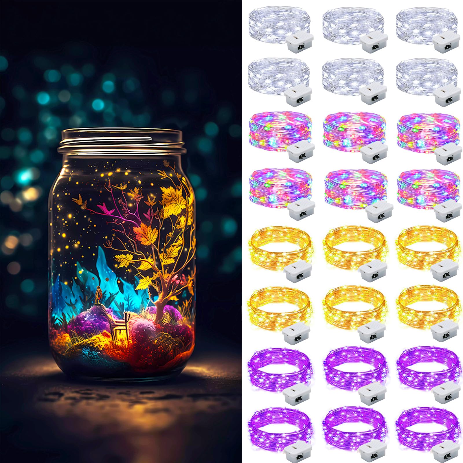 ZGWJ Fairy Lights Battery Operated, 50 Pack Twinkle String Lights 20 LED 7FT 3 Lighting Modes for Bedroom Decor, Easter, Halloween, Christmas, Party Indoor and Outdoor Decoration Colorful