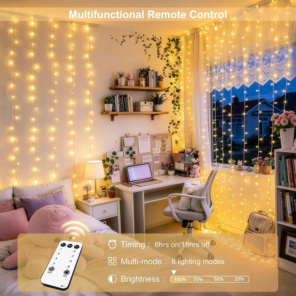 Warm White 600 LED Curtain String Lights 9.5×19.6ft, Indoor Outdoor Wedding Decor Lights