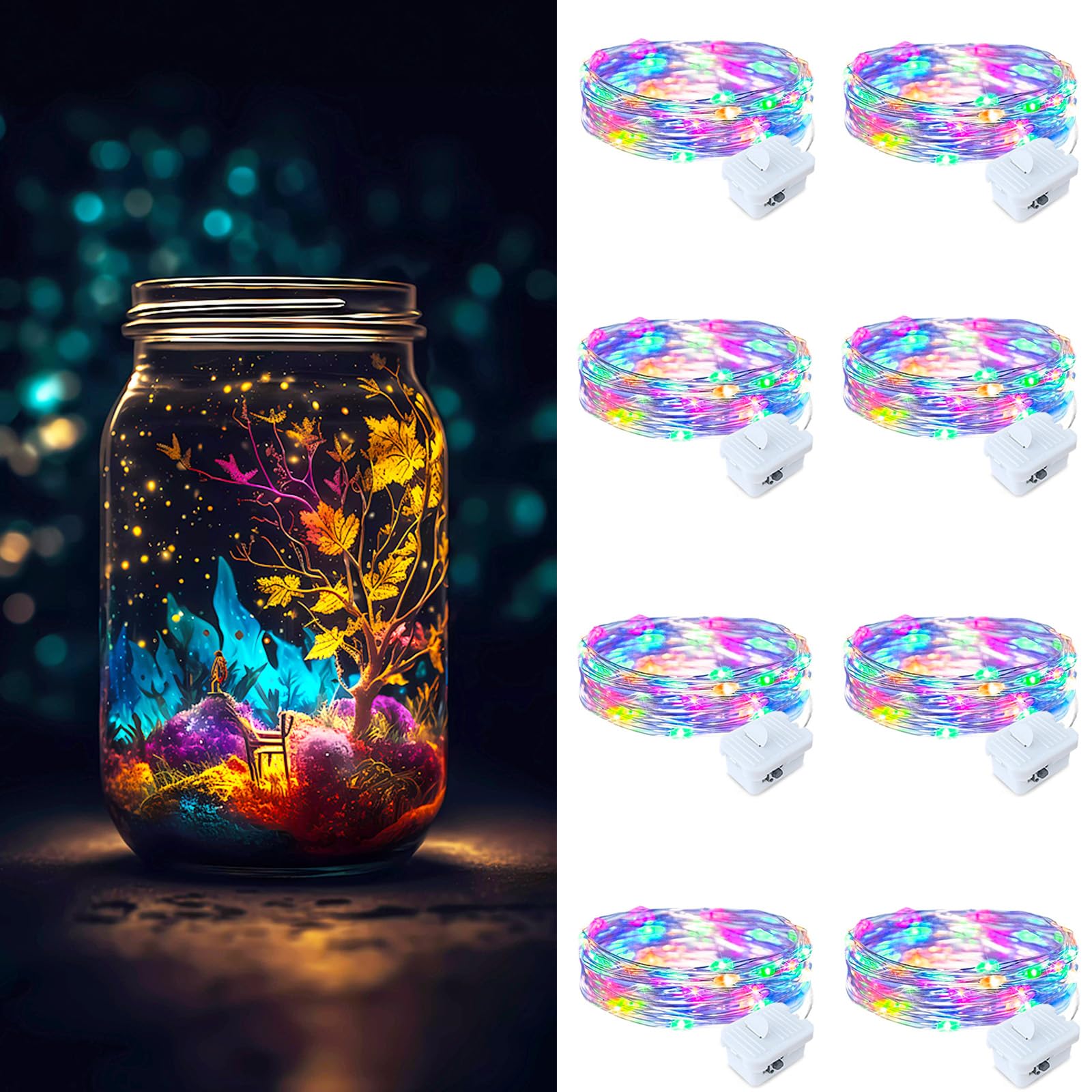 ZGWJ Fairy Lights Battery Operated, 50 Pack Twinkle String Lights 20 LED 7FT 3 Lighting Modes for Bedroom Decor, Easter, Halloween, Christmas, Party Indoor and Outdoor Decoration Colorful