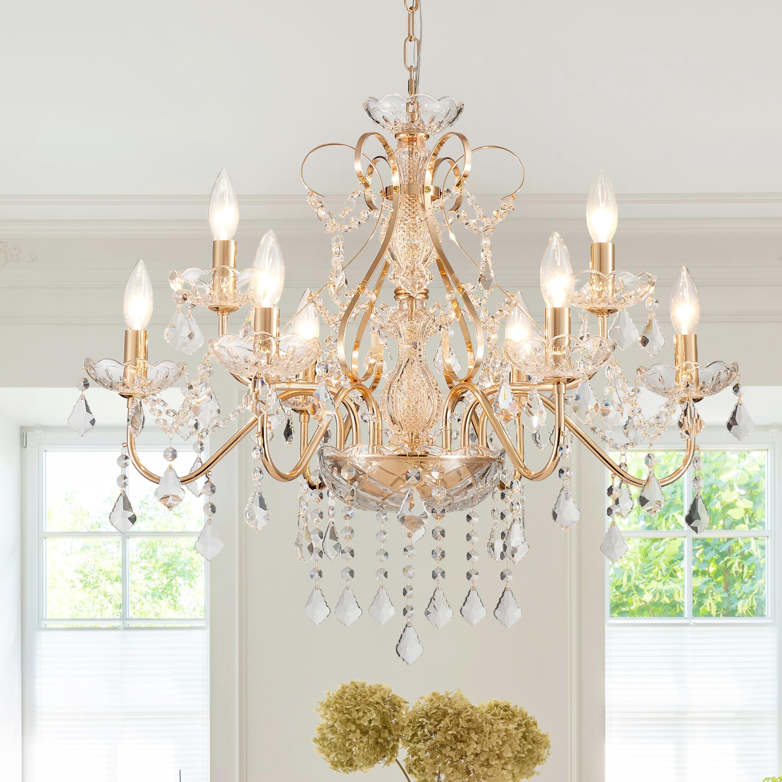 Saint Mossi 6-Lights Crystal Chandelier Crystals Raindrop Chandelier,Modern Crystal Pendant Light Fixture Modern Chandelier for Bedroom,Living Room,Dining Room,H22 X D24,Chain Adjustable