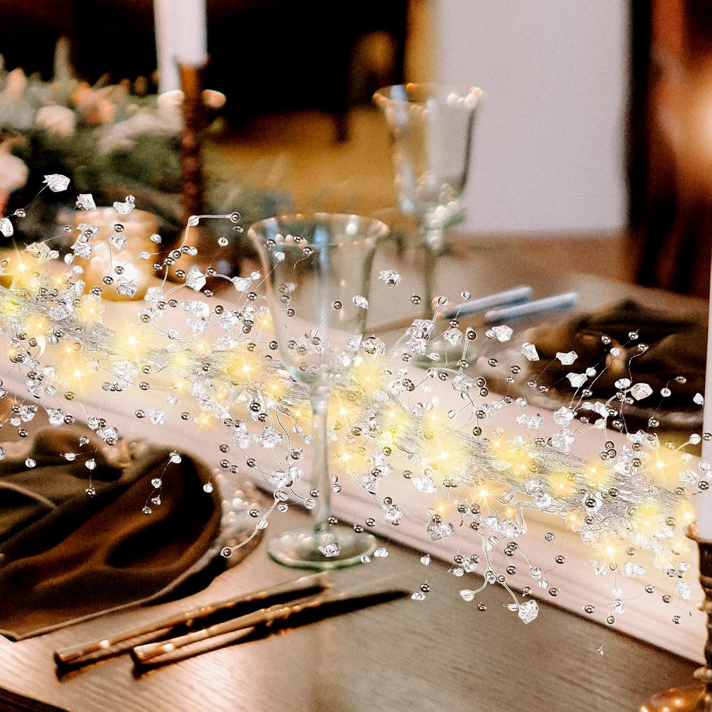 Riceshoot 2 Pieces Christmas Ice Wire Clear Garland with Light Wire Acrylic Crystal Garland Faux Diamond Beaded String Christmas Tree Ornaments Holiday Party Decoration (Irregular Cube)