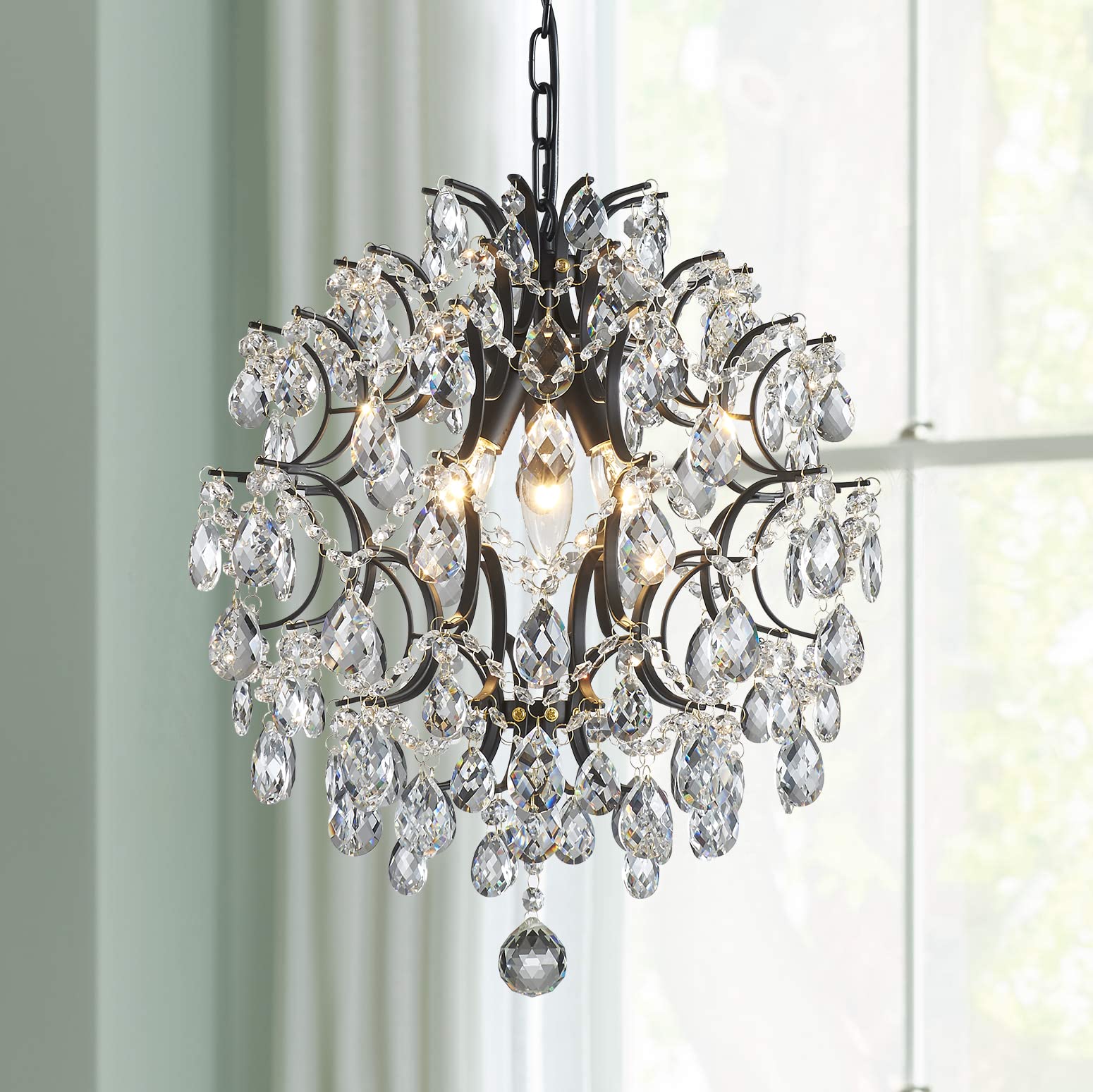 Bestier Gold Modern Pendant Chandelier Crystal Raindrop Lighting Ceiling Light Fixture Lamp for Dining Room Bathroom Bedroom Livingroom entryway 1 E26 Bulbs Required D13 in x H16 in