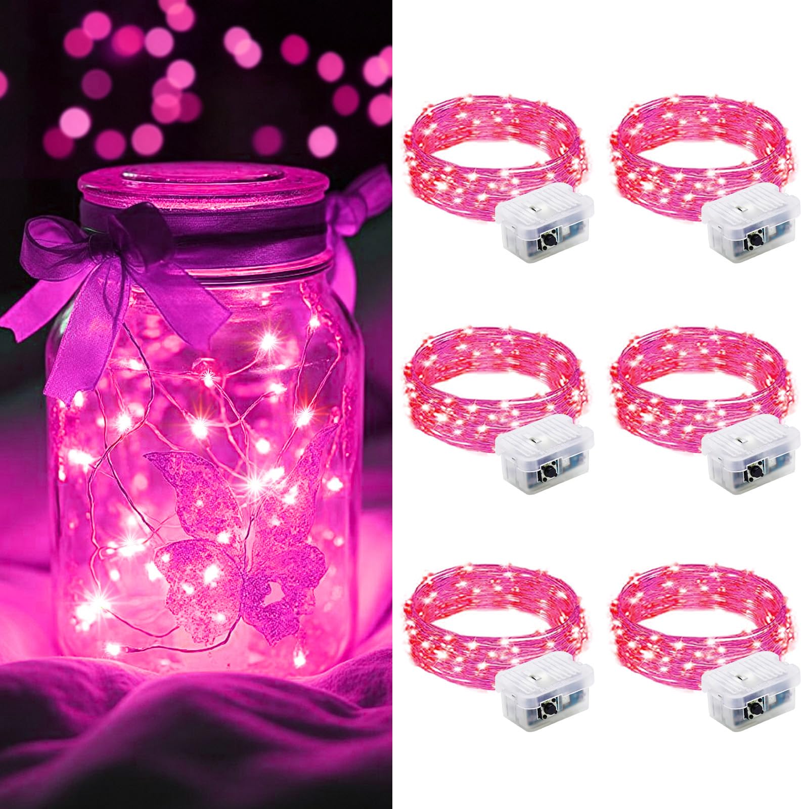AIKEI 48 Pack LED Fairy Lights Battery Operated, Fairy String Lights Waterproof 7 Feet 20 Led Firefly Starry Lamps for Wedding Party Bedroom Garden Halloween Christmas Decoration White
