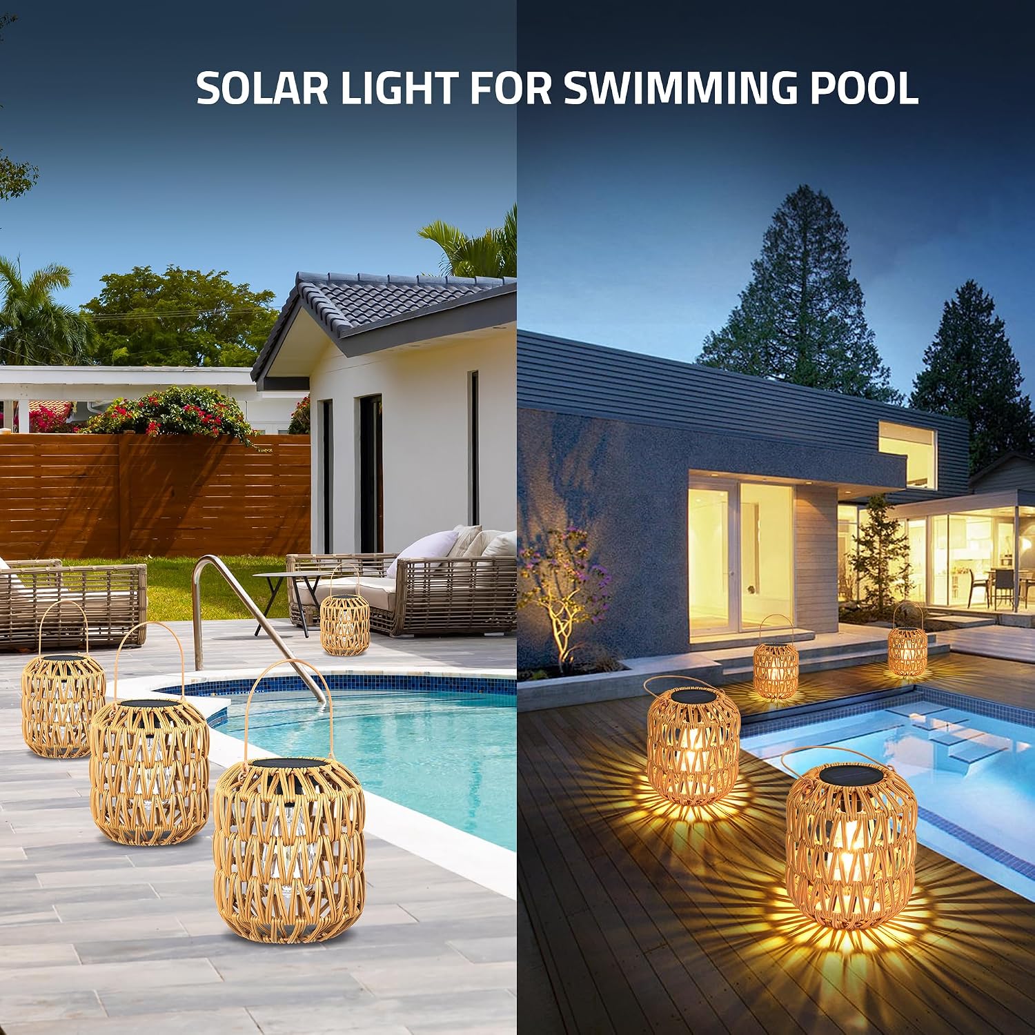 Rattan Solar Lanterns Outdoor Waterproof: 4 Pack Hanging Solar Lights for Outside Yard, Solar Powered Lantern Decorative Birthday Gifts for Women, Solar Garden Lights Decor for Patio, Pathway, Porch
