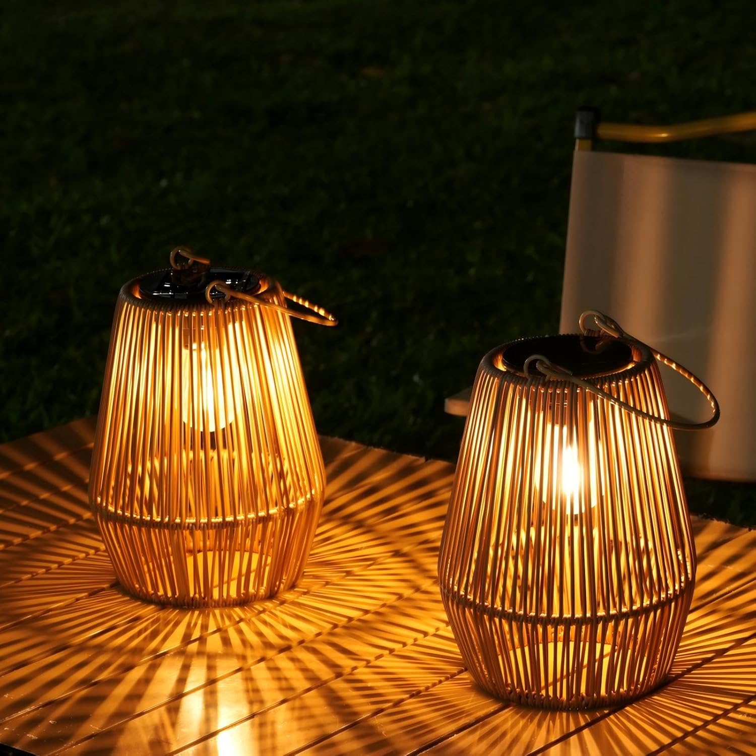 Solar Lanterns Outdoor Waterproof, KagoLing Solar Lanterns Outdoor Gifts for Women Mom Grandma Hanging Solar Lights Outdoor Handwoven Rattan Garden Decor for Outside, Patio, Yard, Porch, Lawn, 2 Pack