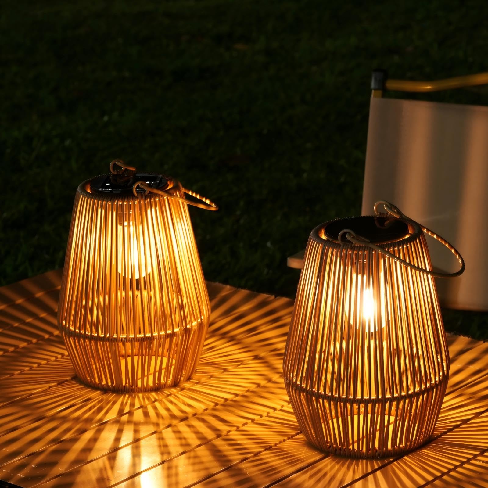 Solar Lanterns Outdoor Waterproof, KagoLing Solar Lanterns Outdoor Gifts for Women Mom Grandma Hanging Solar Lights Outdoor Handwoven Rattan Garden Decor for Outside, Patio, Yard, Porch, Lawn, 2 Pack