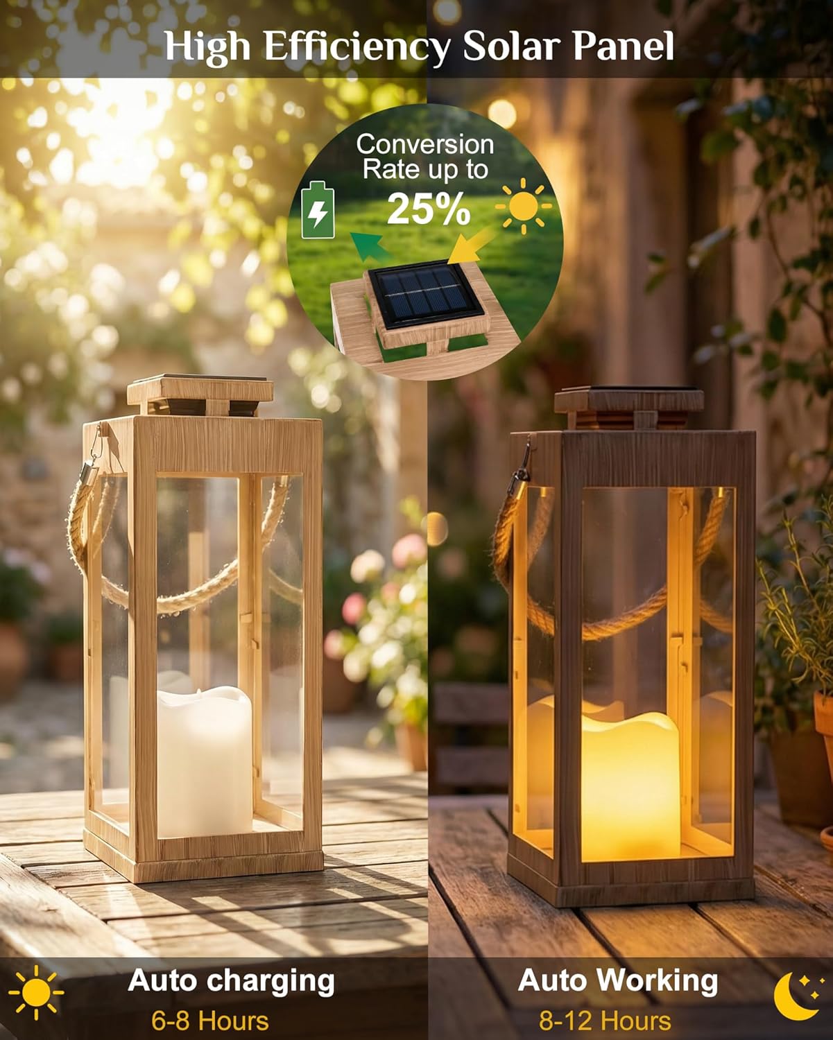Solar Lanterns Outdoor Waterproof, 2-Pack 13.2" Led Flickering Flameless Candle Lantern, Metal Lanterns Decorative, Hanging Solar Lantern for Garden, Patio, Front Porch,Wedding Decor, Table