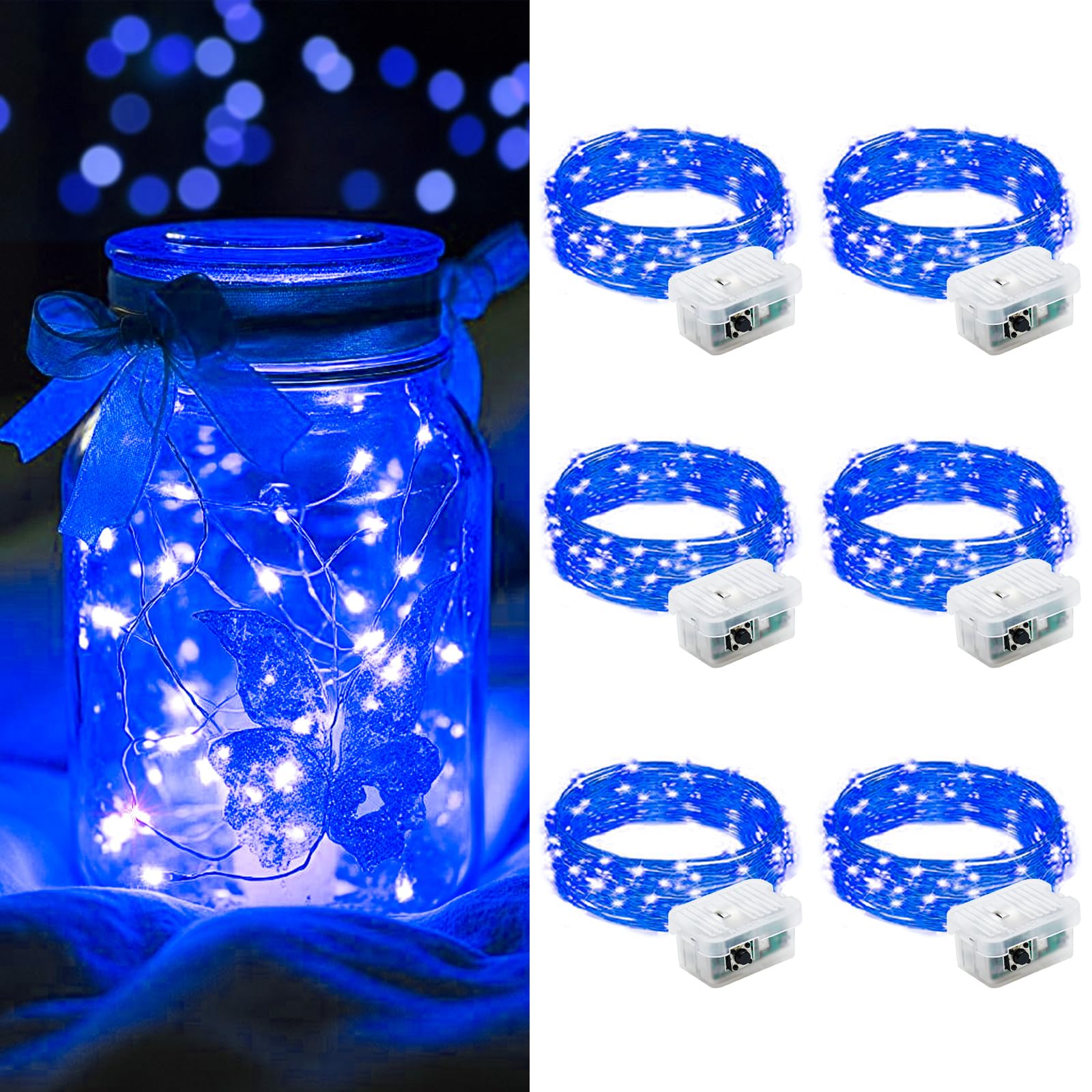 AIKEI 48 Pack LED Fairy Lights Battery Operated, Fairy String Lights Waterproof 7 Feet 20 Led Firefly Starry Lamps for Wedding Party Bedroom Garden Halloween Christmas Decoration White