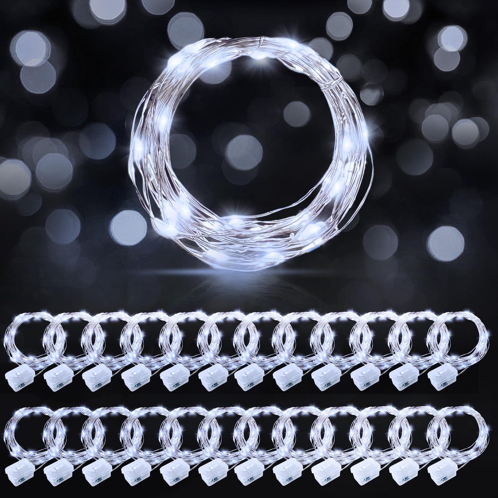 AIKEI 48 Pack LED Fairy Lights Battery Operated, Fairy String Lights Waterproof 7 Feet 20 Led Firefly Starry Lamps for Wedding Party Bedroom Garden Halloween Christmas Decoration White