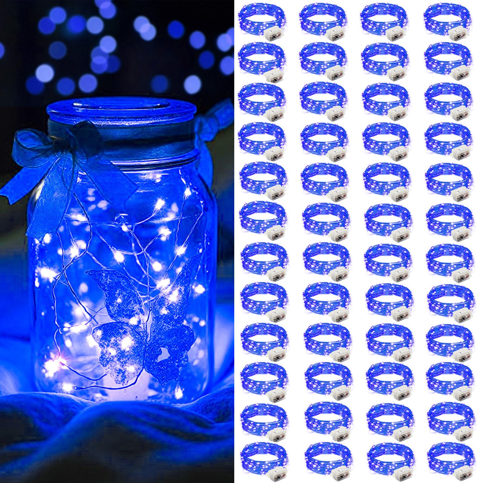 AIKEI 48 Pack LED Fairy Lights Battery Operated, Fairy String Lights Waterproof 7 Feet 20 Led Firefly Starry Lamps for Wedding Party Bedroom Garden Halloween Christmas Decoration White