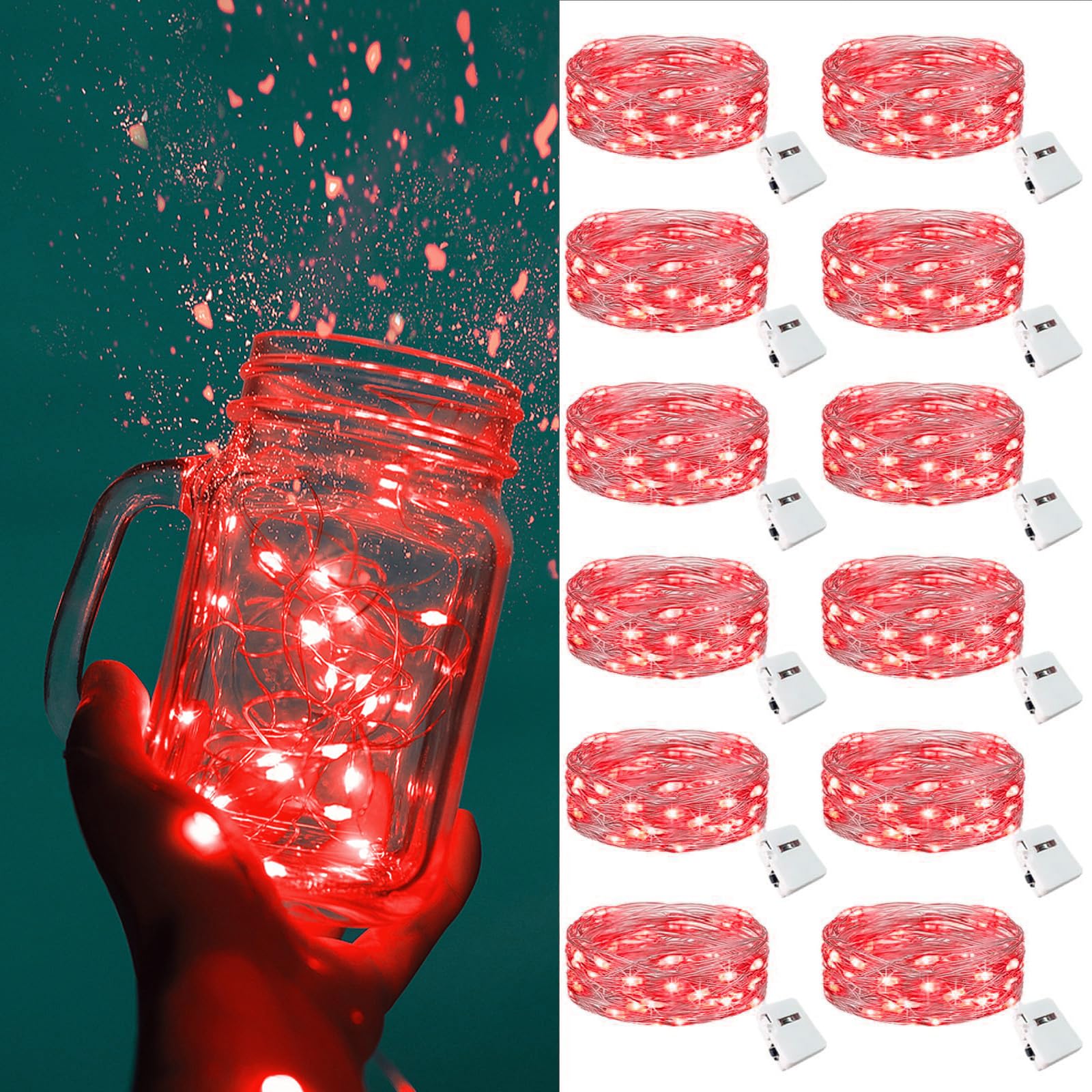 ZGWJ Fairy Lights Battery Operated, 50 Pack Twinkle String Lights 20 LED 7FT 3 Lighting Modes for Bedroom Decor, Easter, Halloween, Christmas, Party Indoor and Outdoor Decoration Colorful