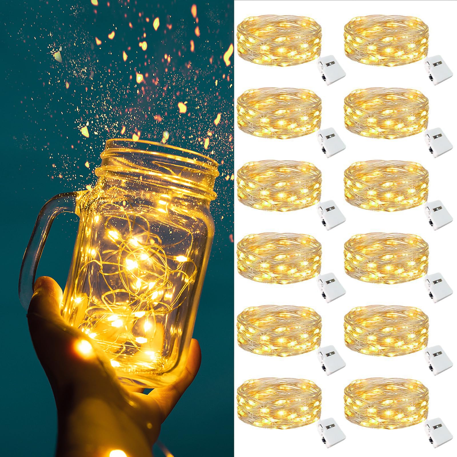ZGWJ Fairy Lights Battery Operated, 50 Pack Twinkle String Lights 20 LED 7FT 3 Lighting Modes for Bedroom Decor, Easter, Halloween, Christmas, Party Indoor and Outdoor Decoration Colorful