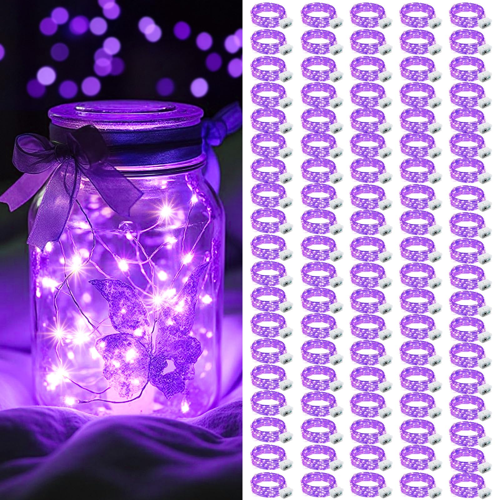 AIKEI 48 Pack LED Fairy Lights Battery Operated, Fairy String Lights Waterproof 7 Feet 20 Led Firefly Starry Lamps for Wedding Party Bedroom Garden Halloween Christmas Decoration White