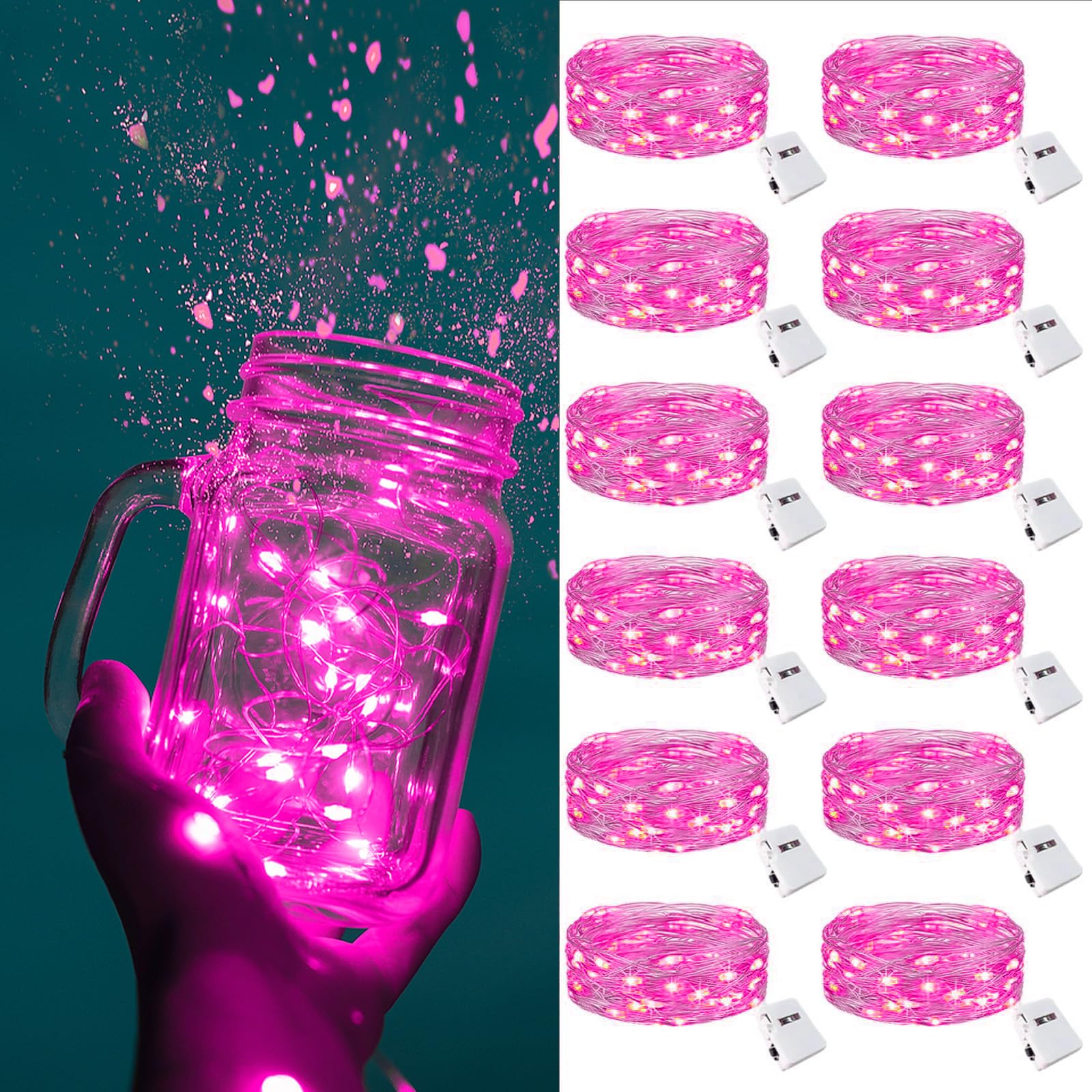 ZGWJ Fairy Lights Battery Operated, 50 Pack Twinkle String Lights 20 LED 7FT 3 Lighting Modes for Bedroom Decor, Easter, Halloween, Christmas, Party Indoor and Outdoor Decoration Colorful