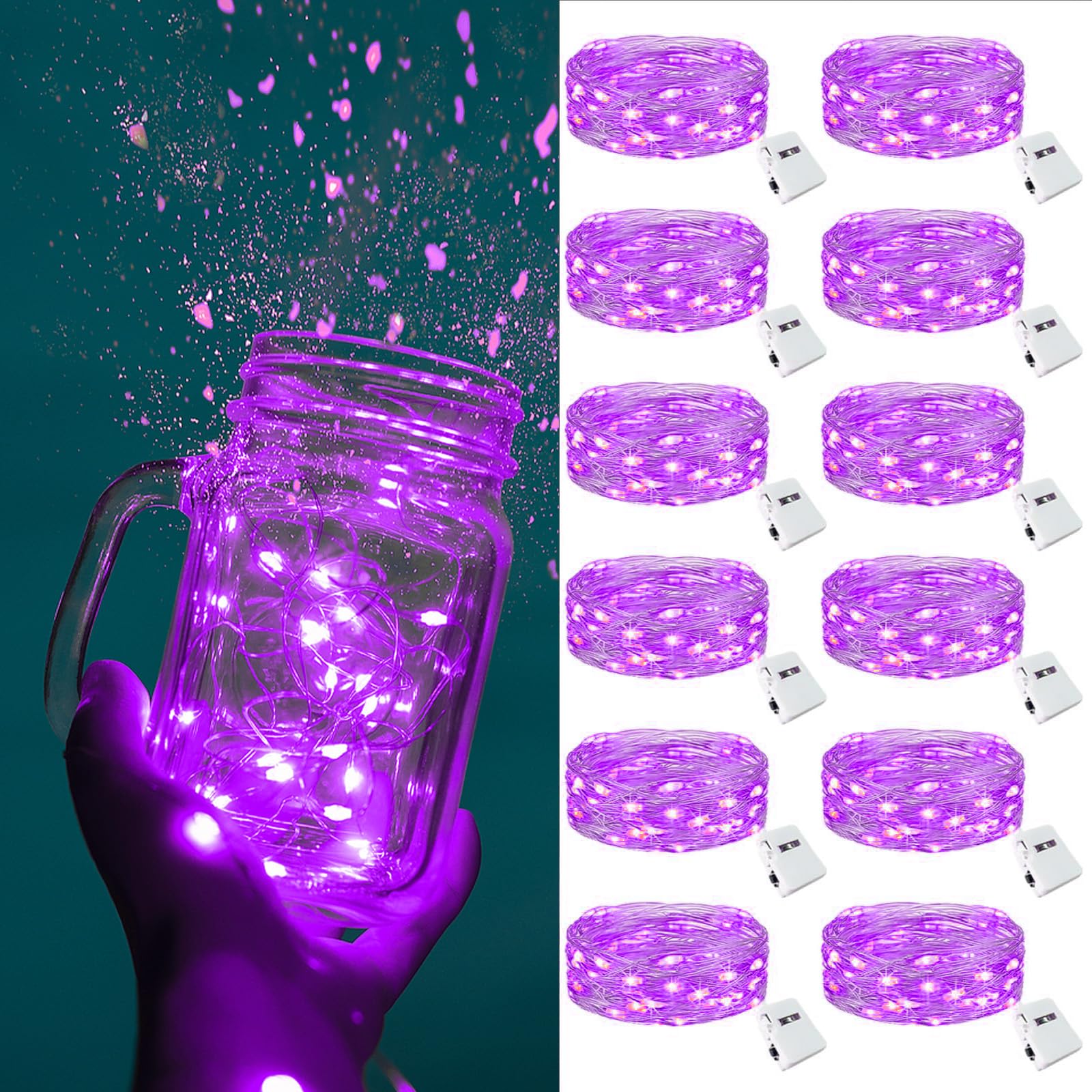 ZGWJ Fairy Lights Battery Operated, 50 Pack Twinkle String Lights 20 LED 7FT 3 Lighting Modes for Bedroom Decor, Easter, Halloween, Christmas, Party Indoor and Outdoor Decoration Colorful