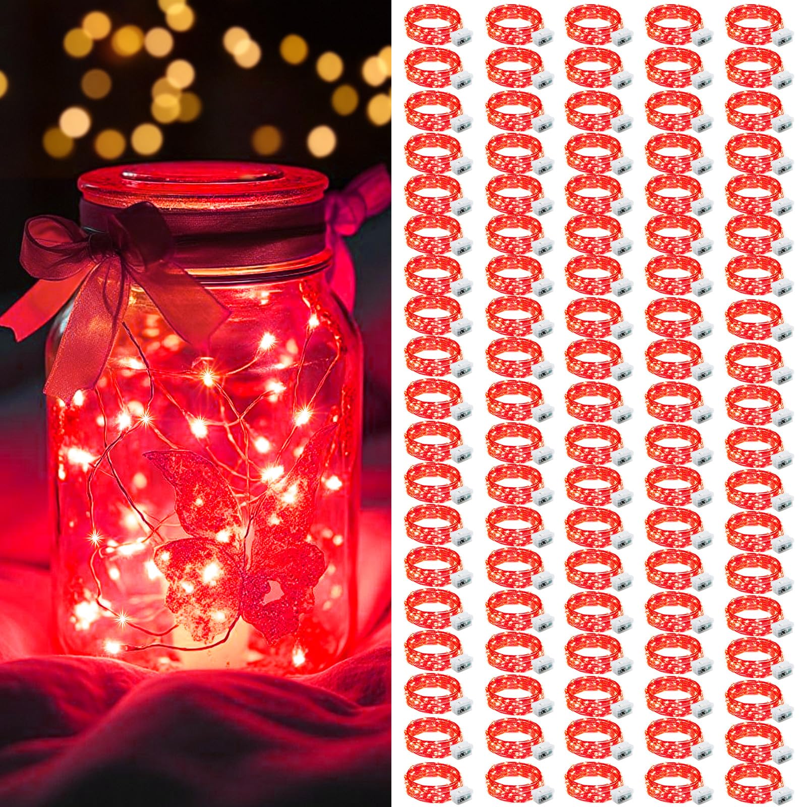 AIKEI 48 Pack LED Fairy Lights Battery Operated, Fairy String Lights Waterproof 7 Feet 20 Led Firefly Starry Lamps for Wedding Party Bedroom Garden Halloween Christmas Decoration White