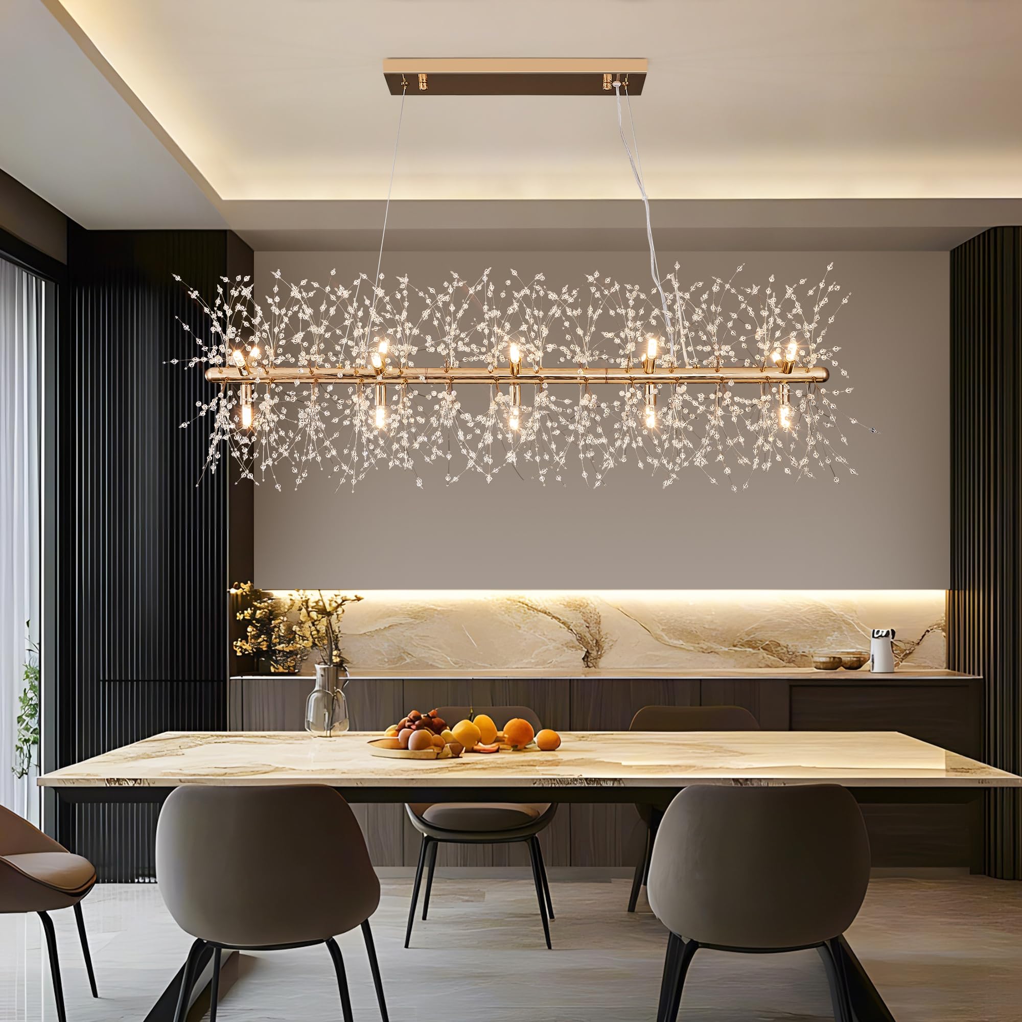 8-Light Modern Silver Crystal Chandelier 23.6", Tree Branch Pendant Lighting for Home