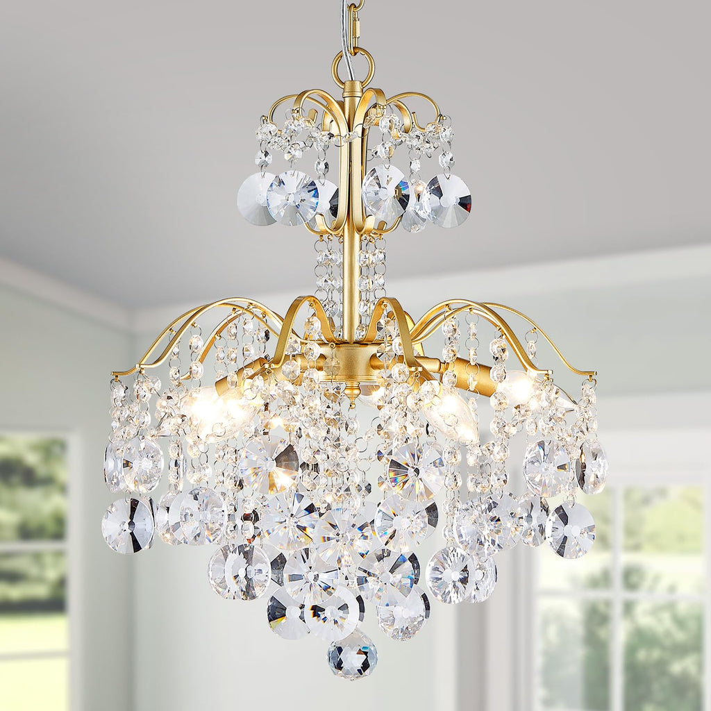 WUZUPS Crystal Chandelier 10-Light Pendant Ceiling Light Modern Lighting Fixture for Dining Room Hallway Bedroom Kitchen Bathroom, H 27.6" x W 22.8", E12 Base, Black