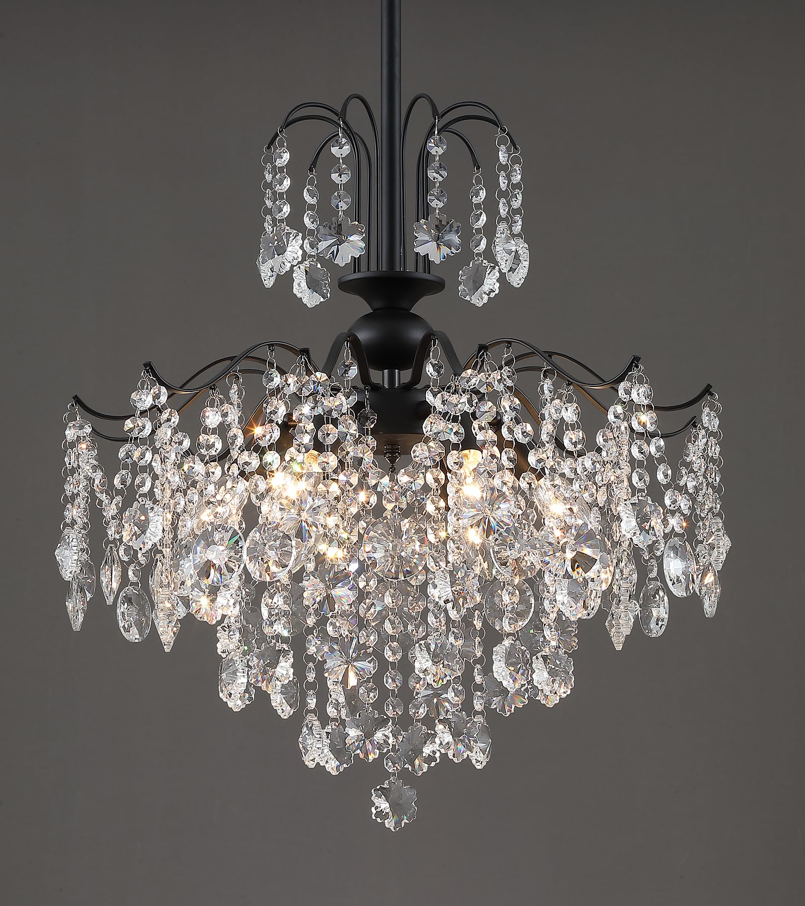 Q&S Modern Gold Crystal Chandelier Amber Crystal Pendant Light 6 Lights for Bedroom Dining Room Entryway Hallway Office Bathroom UL Listed