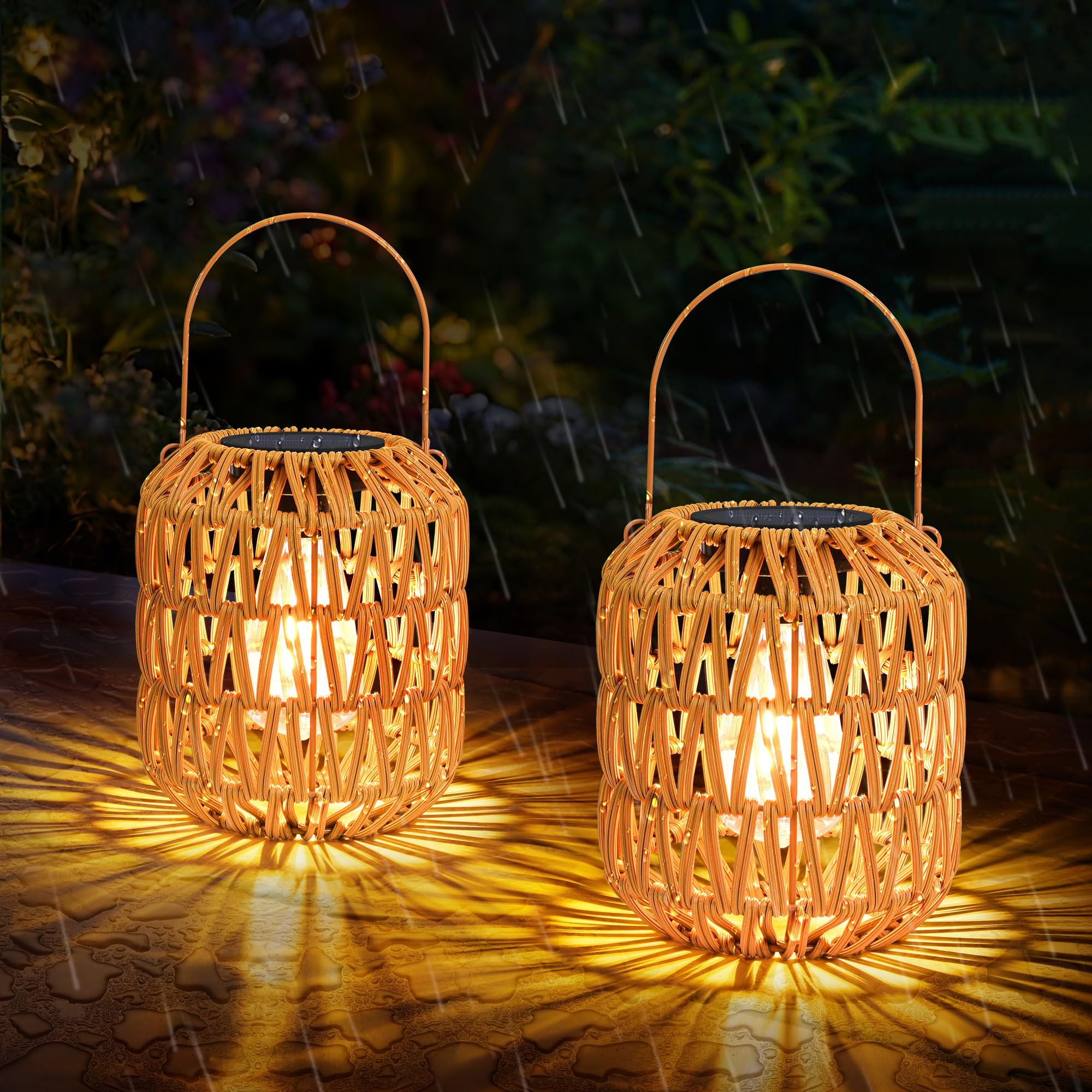 Rattan Solar Lanterns Outdoor Waterproof: 4 Pack Hanging Solar Lights for Outside Yard, Solar Powered Lantern Decorative Birthday Gifts for Women, Solar Garden Lights Decor for Patio, Pathway, Porch