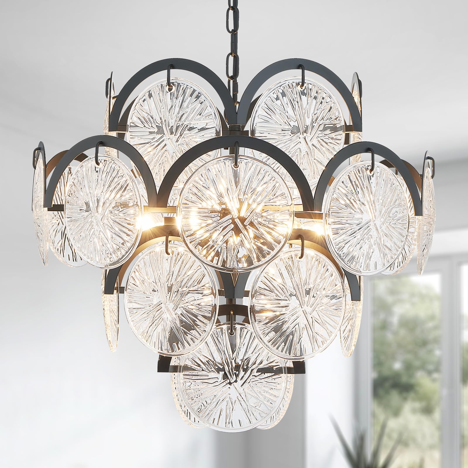 WUZUPS Crystal 5-Light Candle Chandelier Pendant Flushmount Ceiling Light Modern Lighting Fixture for Bedroom Hallway Bar Kitchen Bathroom, H 20.9" x W 21.7", Brushed Nickel, E12 Base
