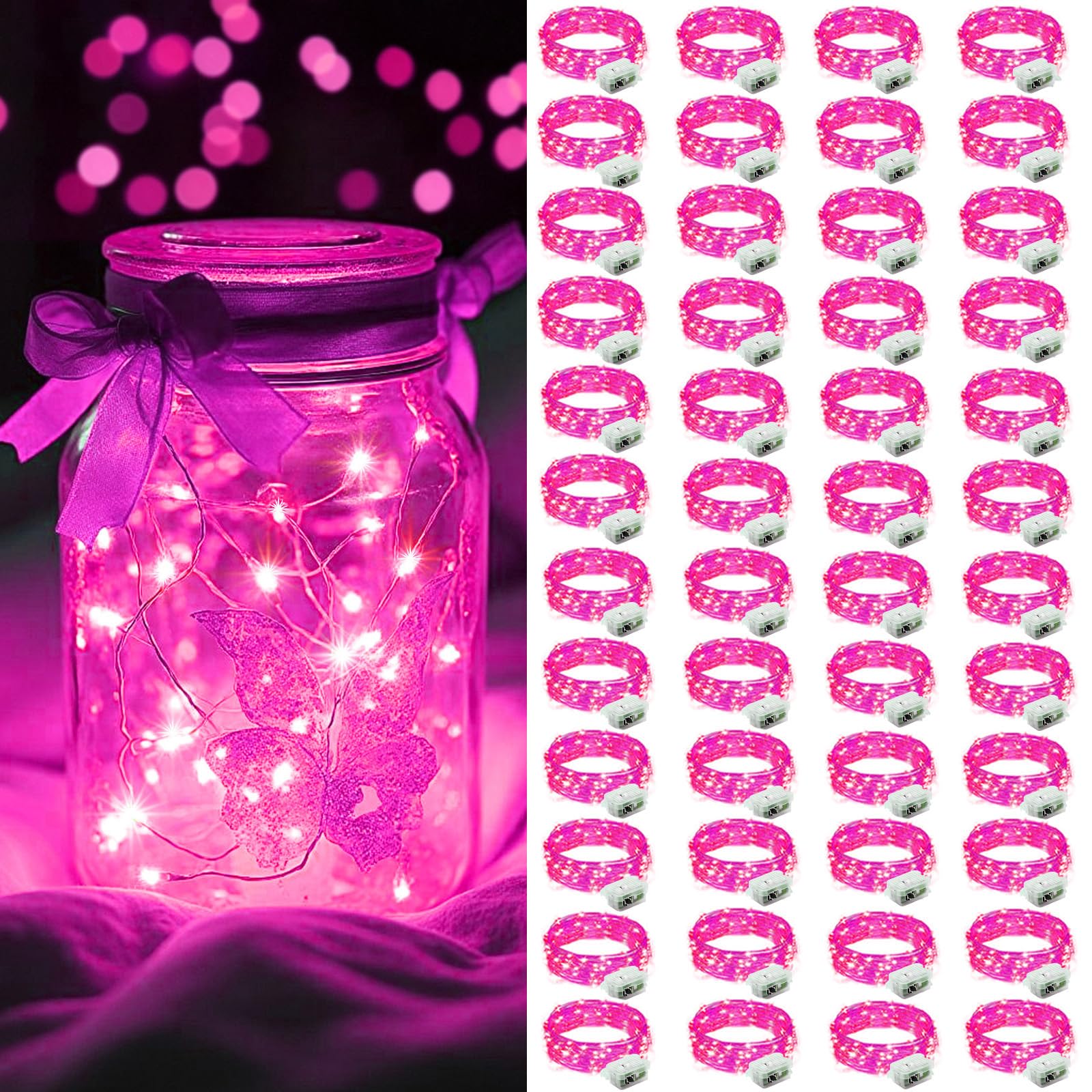 AIKEI 48 Pack LED Fairy Lights Battery Operated, Fairy String Lights Waterproof 7 Feet 20 Led Firefly Starry Lamps for Wedding Party Bedroom Garden Halloween Christmas Decoration White