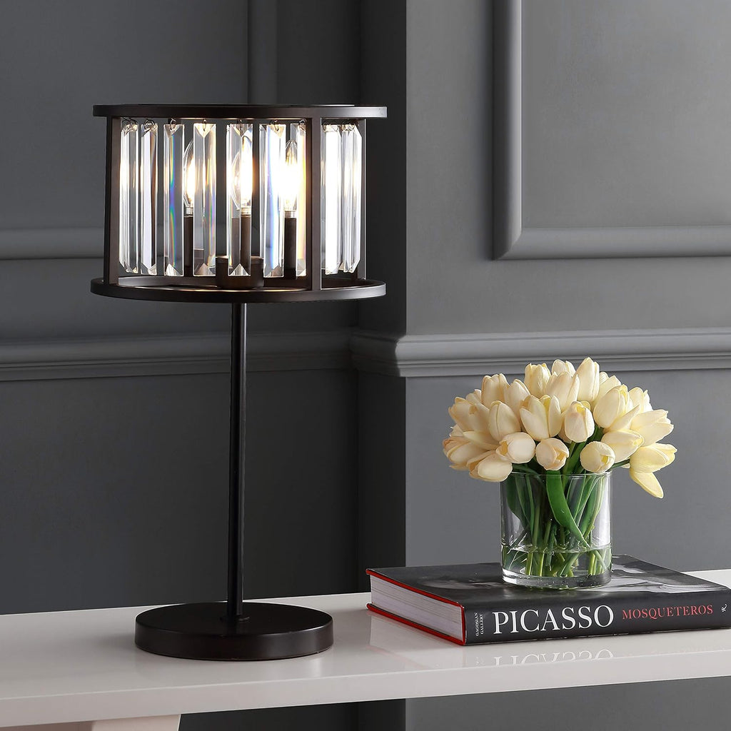 Eyely EYL9053A Wyatt 21.5" Metal/Crystal LED Table Lamp for Reading Room, Living Room, Office, Bedroom, Traditional, Oil Rubbed Bronze/Crystal