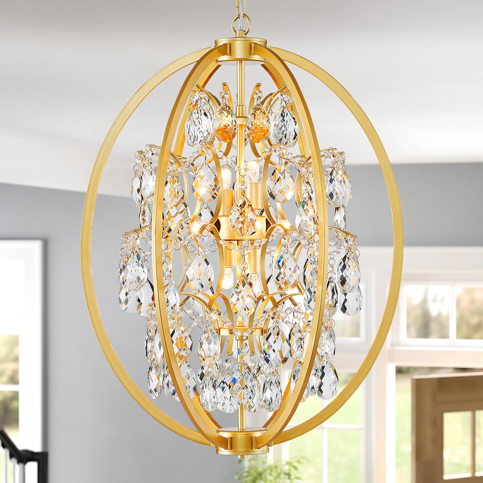 WUZUPS Crystal Chandelier 10-Light Pendant Ceiling Light Modern Lighting Fixture for Dining Room Hallway Bedroom Kitchen Bathroom, H 27.6" x W 22.8", E12 Base, Black