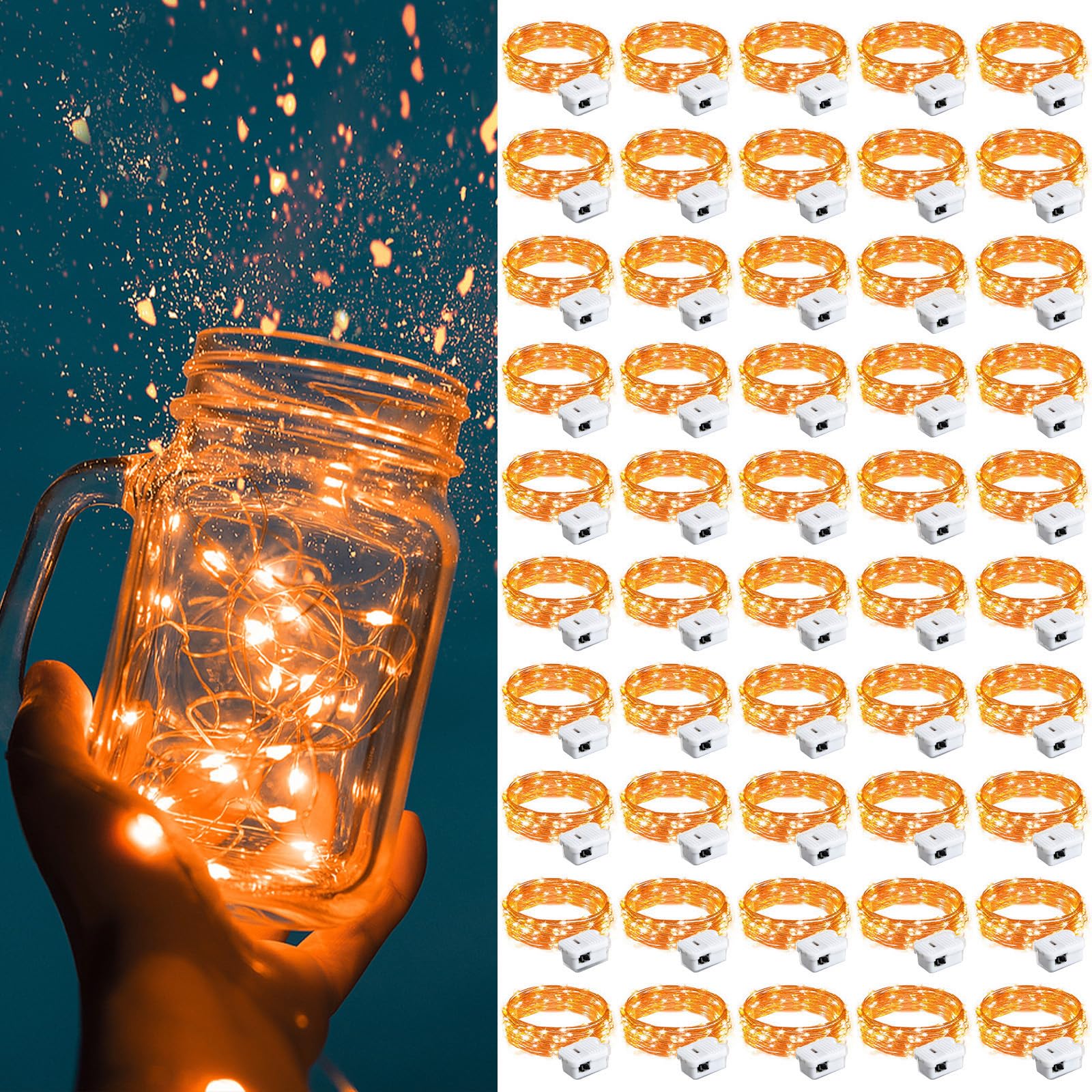 ZGWJ Fairy Lights Battery Operated, 50 Pack Twinkle String Lights 20 LED 7FT 3 Lighting Modes for Bedroom Decor, Easter, Halloween, Christmas, Party Indoor and Outdoor Decoration Colorful
