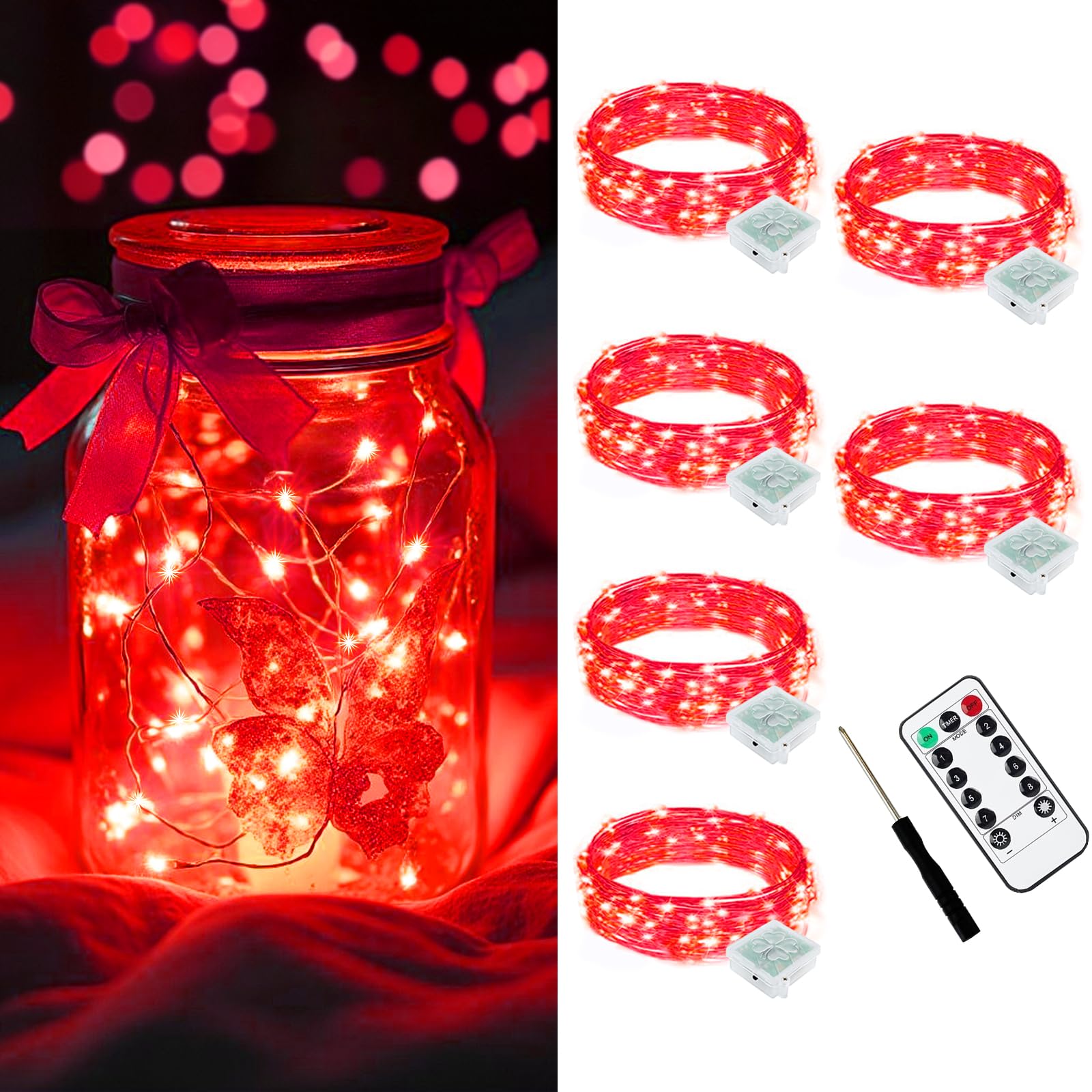 AIKEI 48 Pack LED Fairy Lights Battery Operated, Fairy String Lights Waterproof 7 Feet 20 Led Firefly Starry Lamps for Wedding Party Bedroom Garden Halloween Christmas Decoration White
