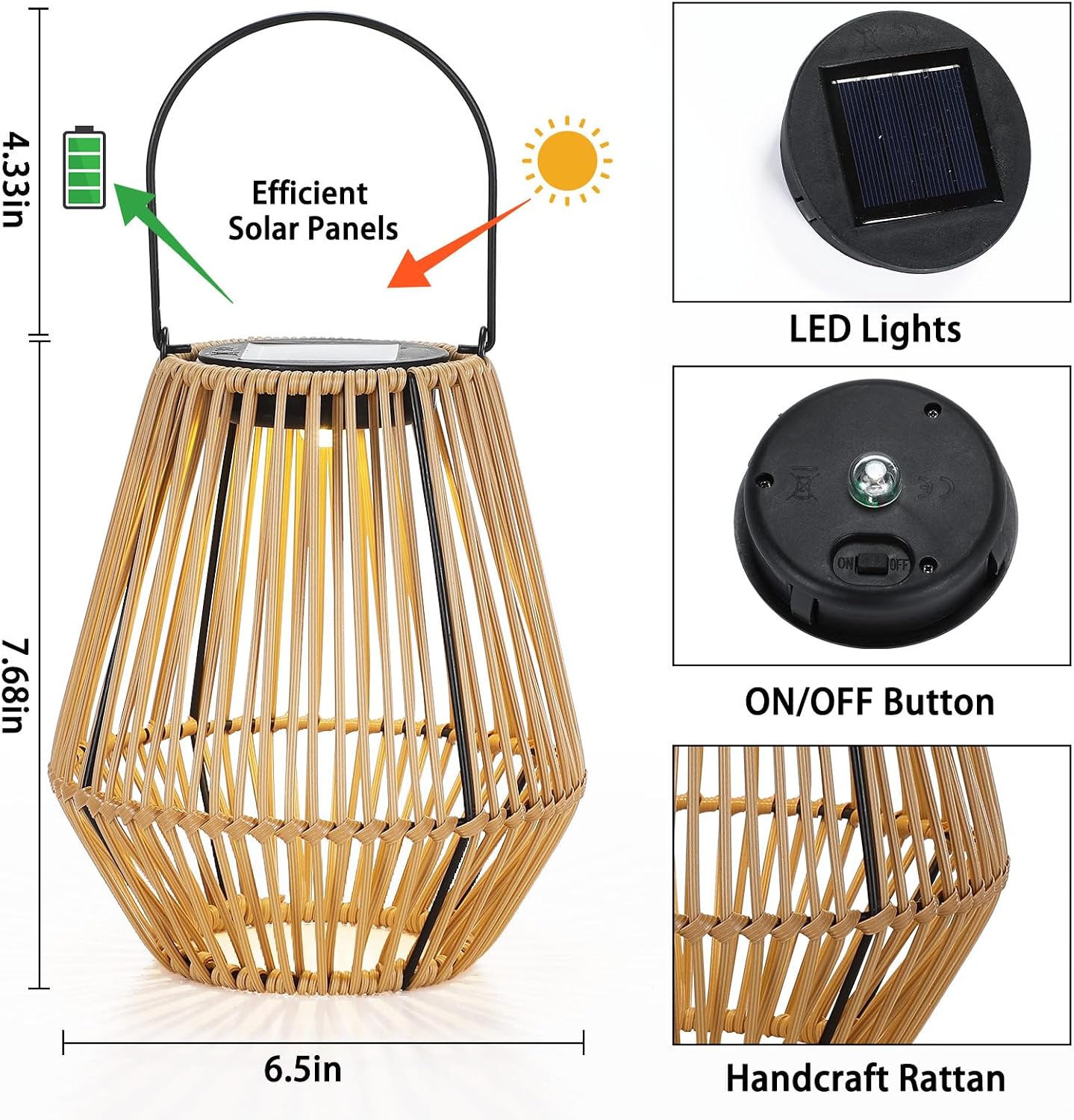 VIHOSE 4 Pack Solar Lanterns, Rattan Hanging Solar Lights with Handle Outdoor Waterproof, Outdoor Lamp Lights Decoration for Patio Porch Garden Pathway Yard Trees Lawn (Square)