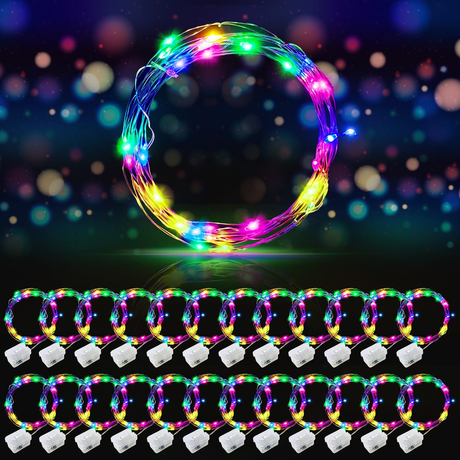 AIKEI 48 Pack LED Fairy Lights Battery Operated, Fairy String Lights Waterproof 7 Feet 20 Led Firefly Starry Lamps for Wedding Party Bedroom Garden Halloween Christmas Decoration White