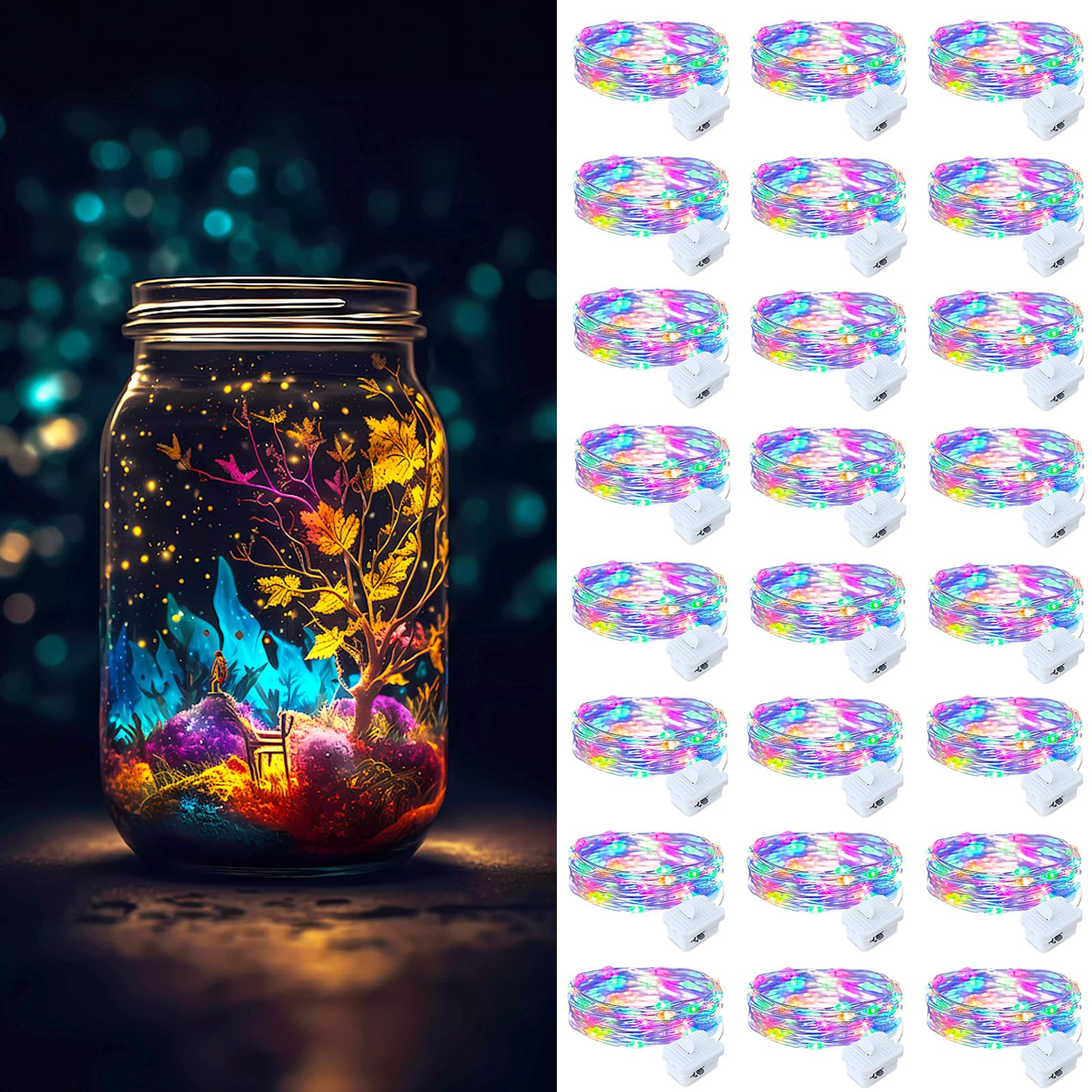 ZGWJ Fairy Lights Battery Operated, 50 Pack Twinkle String Lights 20 LED 7FT 3 Lighting Modes for Bedroom Decor, Easter, Halloween, Christmas, Party Indoor and Outdoor Decoration Colorful