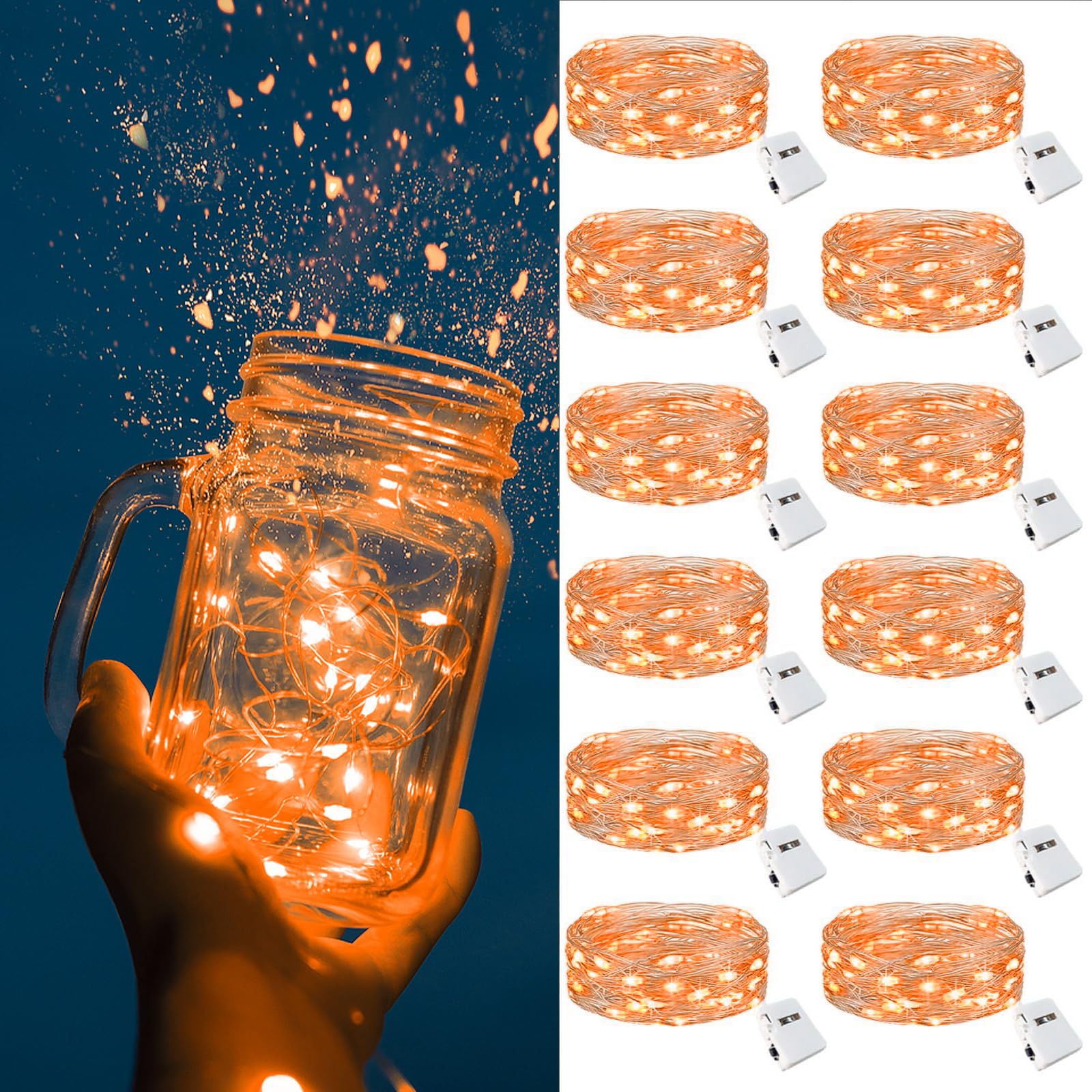 ZGWJ Fairy Lights Battery Operated, 50 Pack Twinkle String Lights 20 LED 7FT 3 Lighting Modes for Bedroom Decor, Easter, Halloween, Christmas, Party Indoor and Outdoor Decoration Colorful